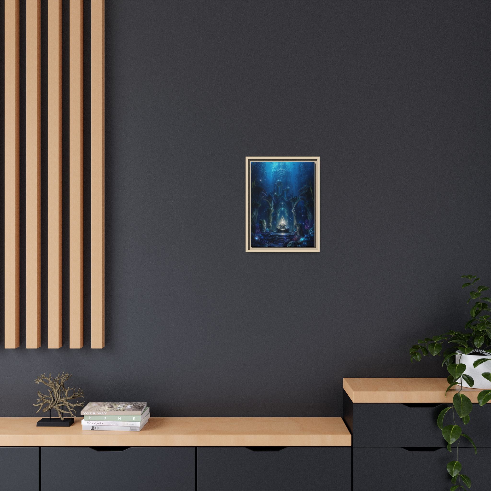 Framed Matte Canvas - Enchanted Underwater Temple Fantasy Art