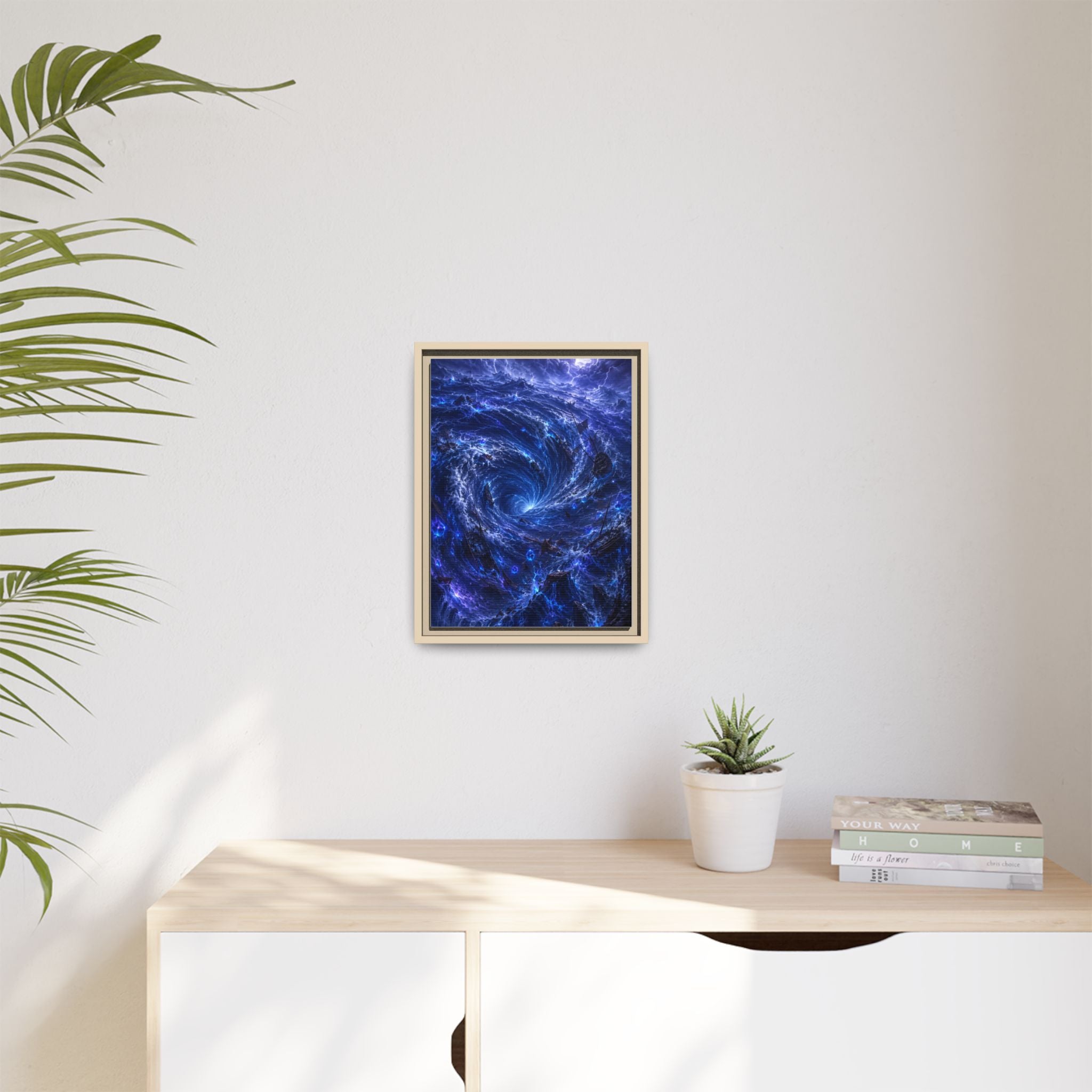 Framed Matte Canvas - Blue Cosmic Vortex Wall Art