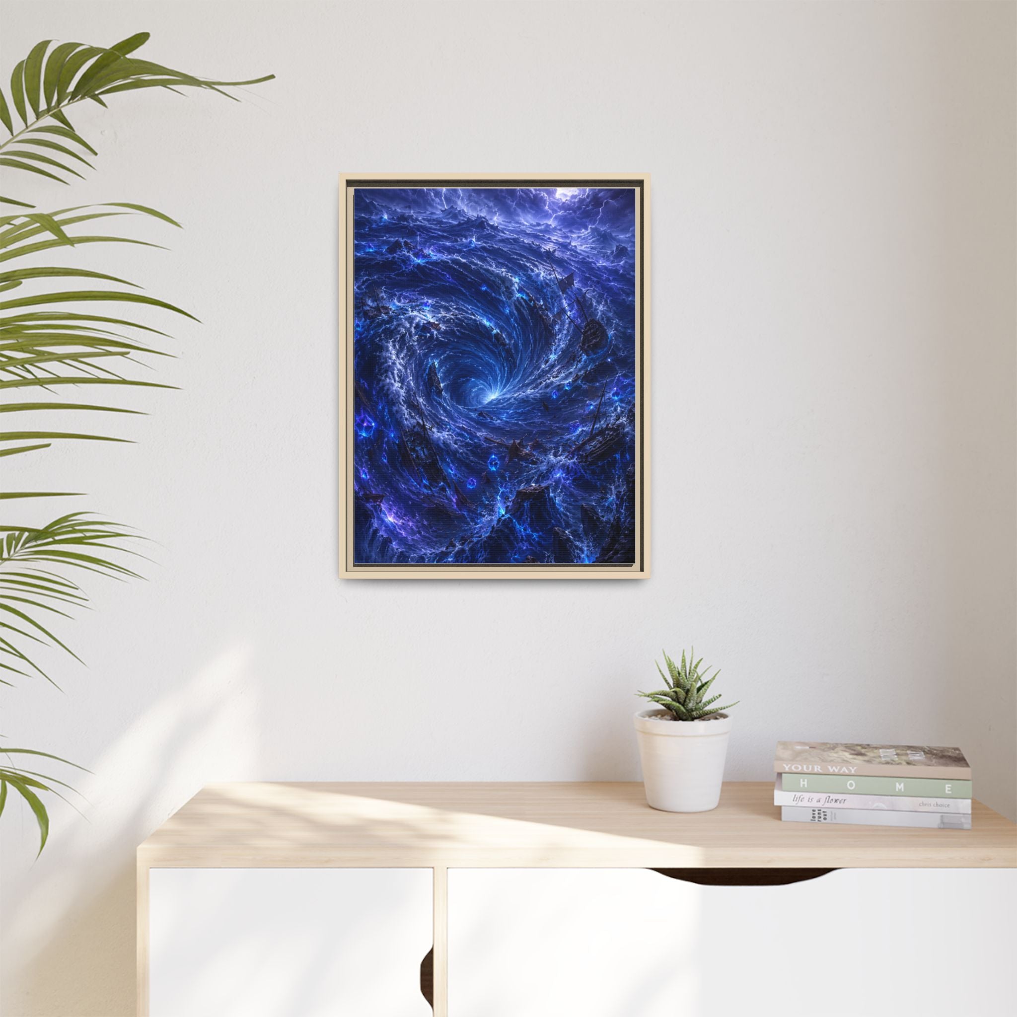 Framed Matte Canvas - Blue Cosmic Vortex Wall Art