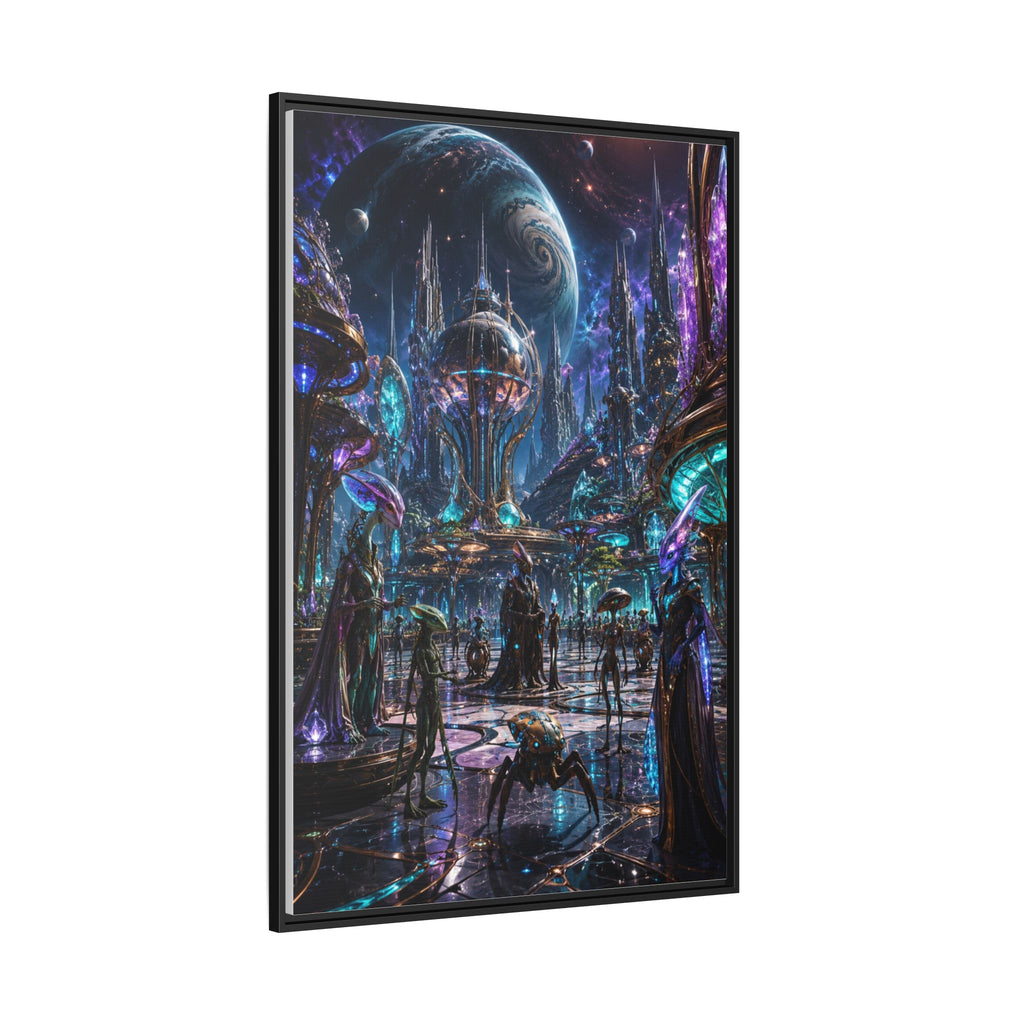 Framed Matte Canvas - Neon Sci‑Fi Cityscape Wall Art
