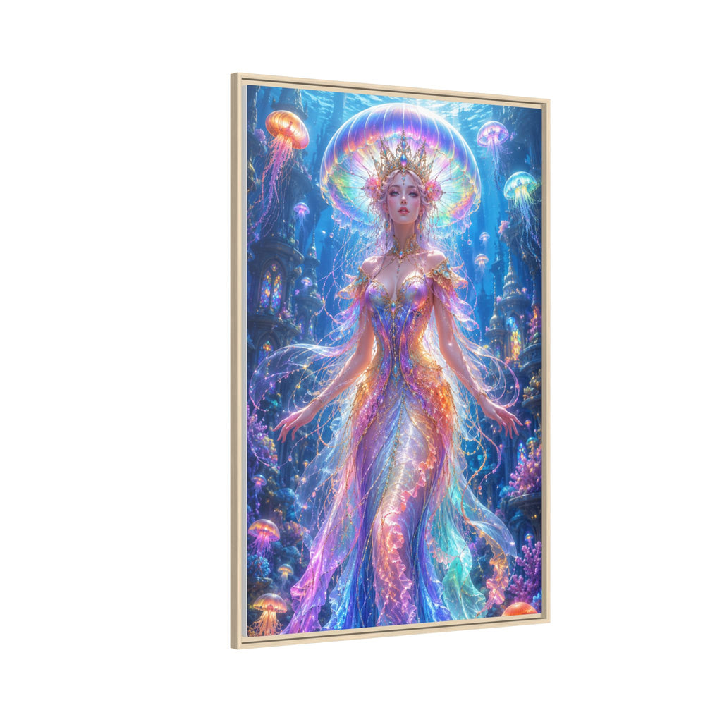Jellyfish Queen Framed Canvas Art — Vibrant Mermaid Goddess Wall Print
