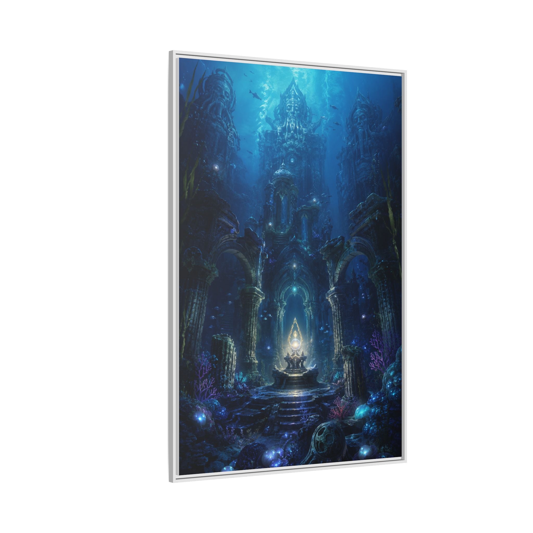 Framed Matte Canvas - Enchanted Underwater Temple Fantasy Art