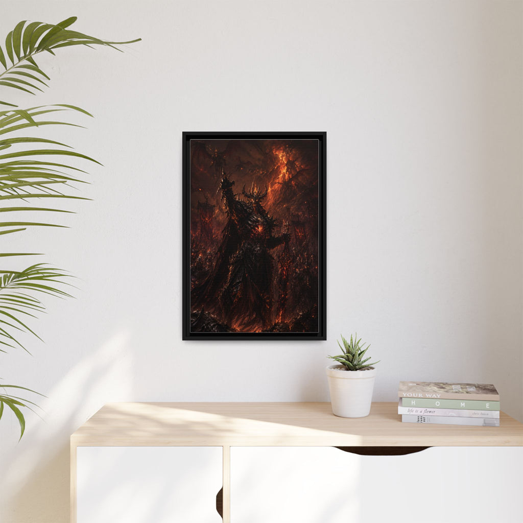 Framed Matte Canvas: Infernal Dark Lord Fantasy Wall Art