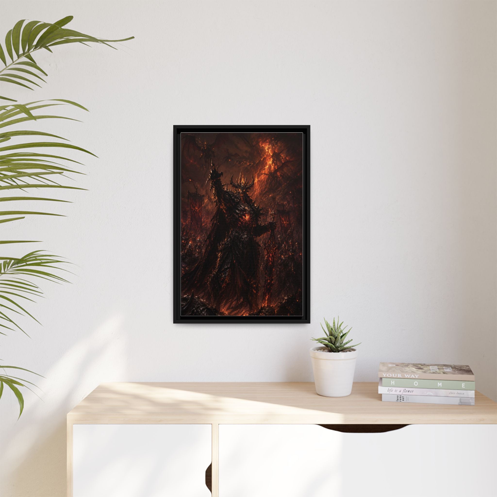 Framed Matte Canvas: Infernal Dark Lord Fantasy Wall Art