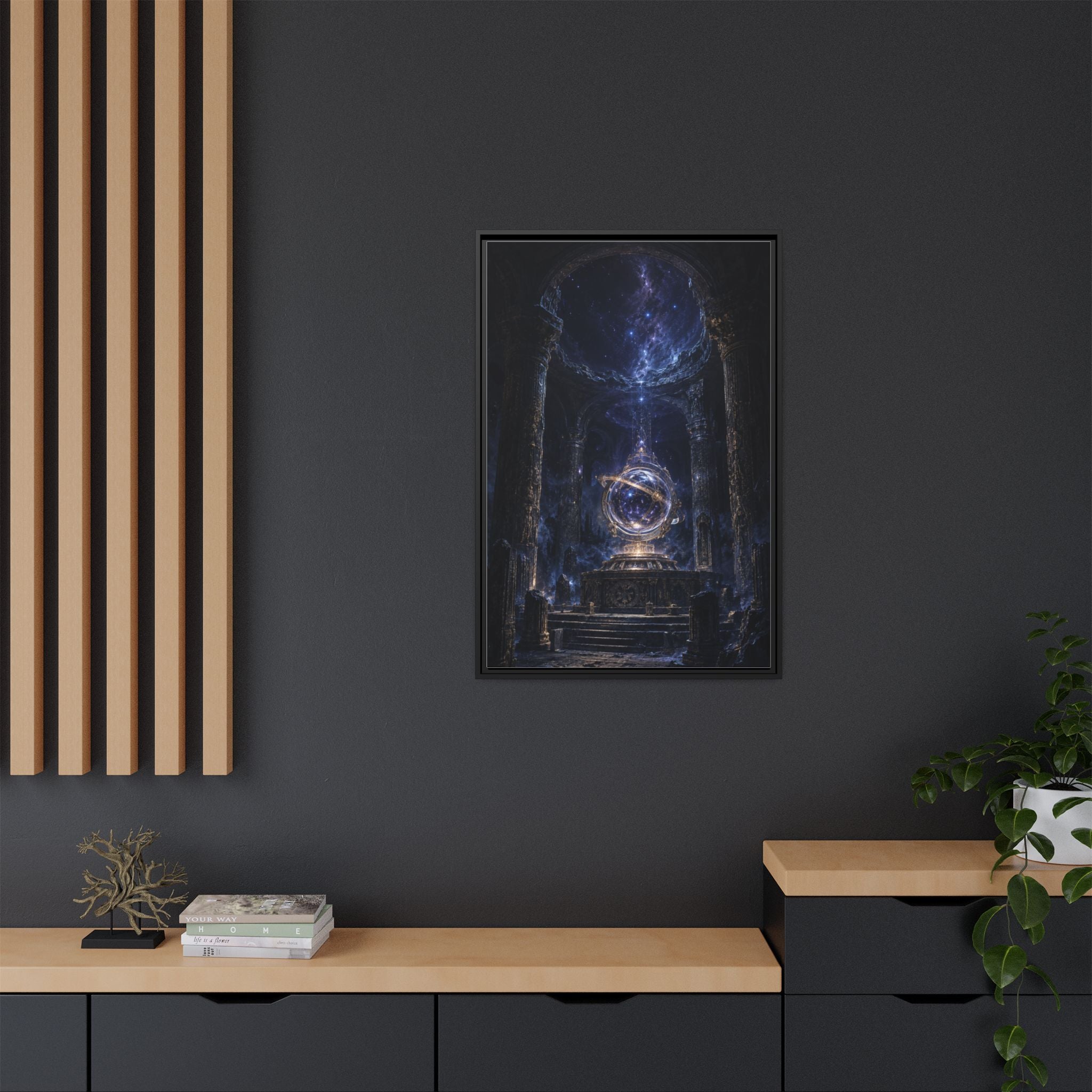 Framed Cosmic Temple Matte Canvas Art — Mystic Astral Orb Wall Decor