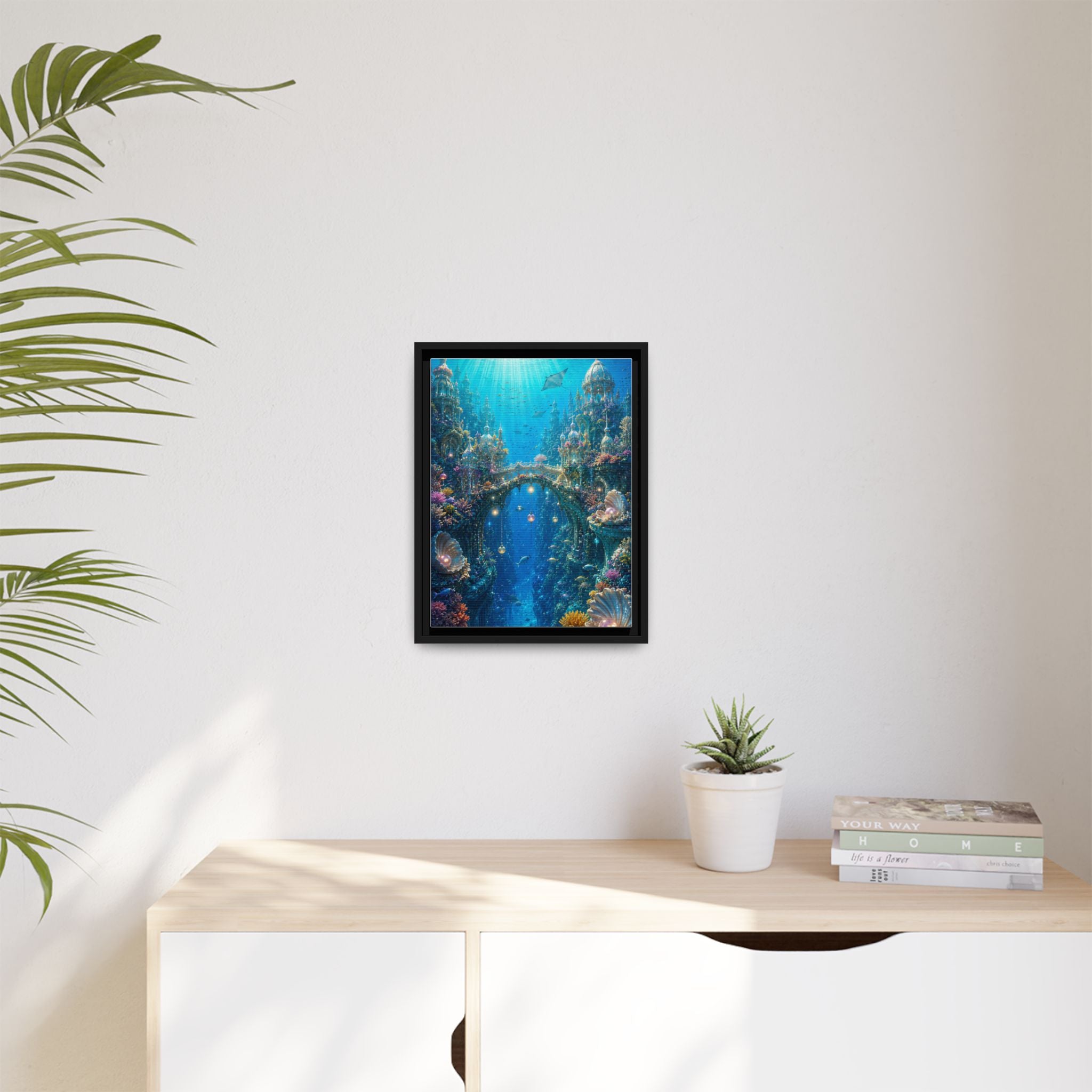 Underwater Fantasy Matte Canvas Framed Print — Ocean City Coral Reef Wall Art