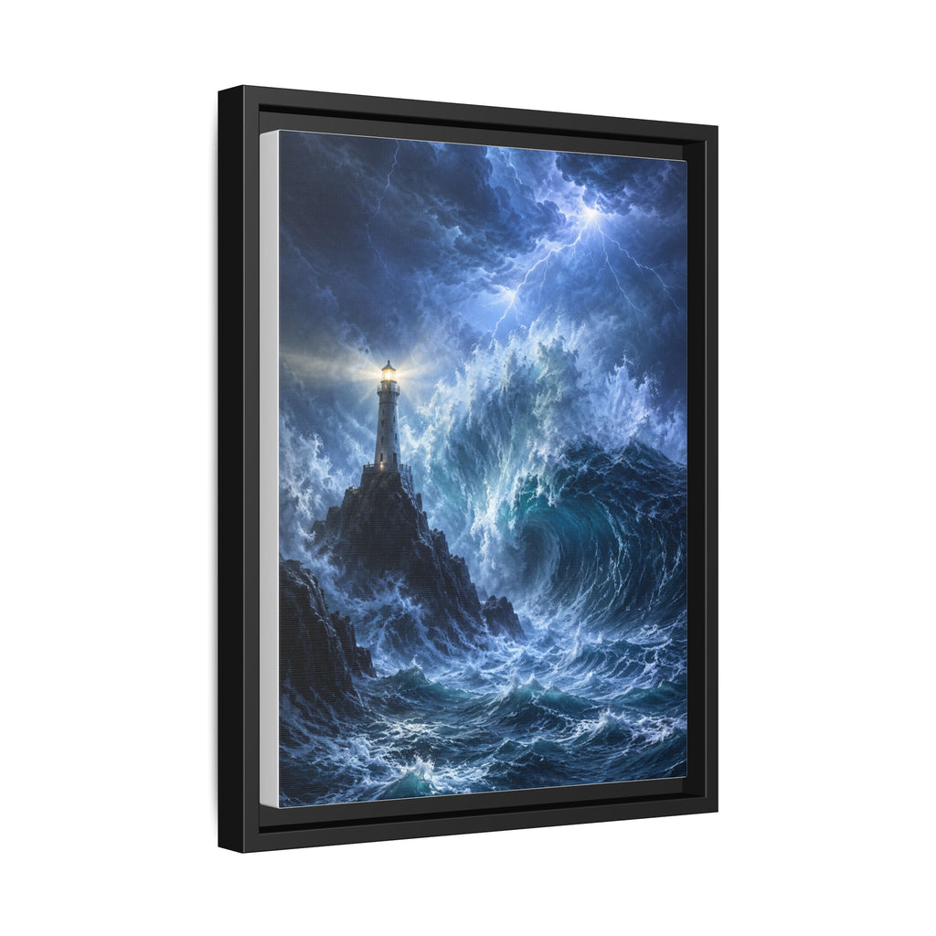 Framed Matte Canvas – Stormy Lighthouse Ocean Print