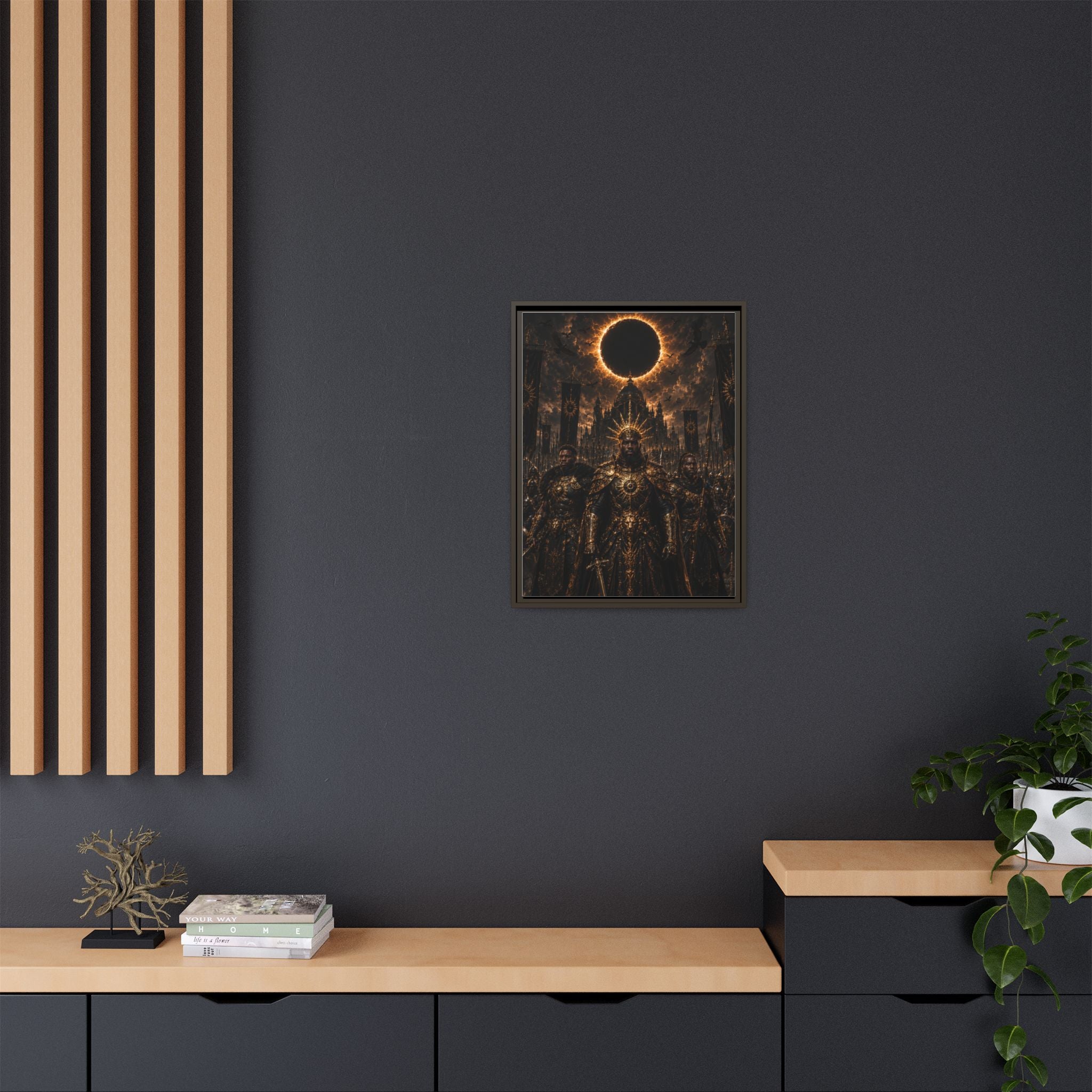 Dark Solar Eclipse Warrior Matte Canvas Framed Art Print