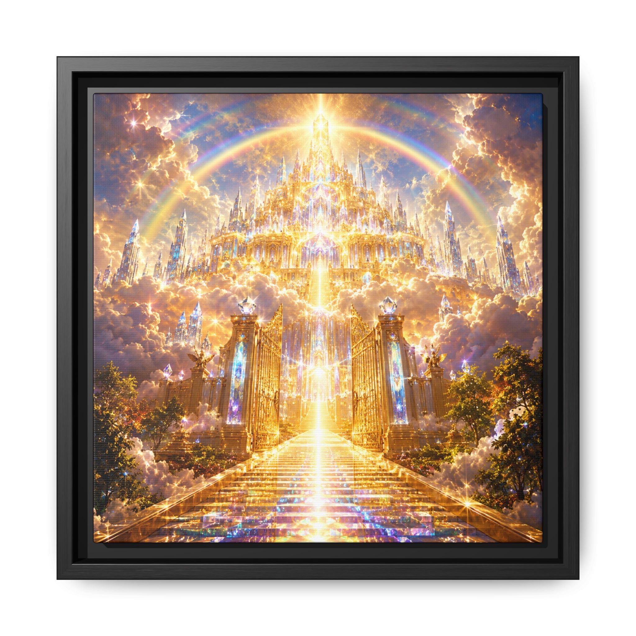 Heavenly Gateway Matte Fine Art Paper Print — Golden Rainbow Spiritual Wall Art