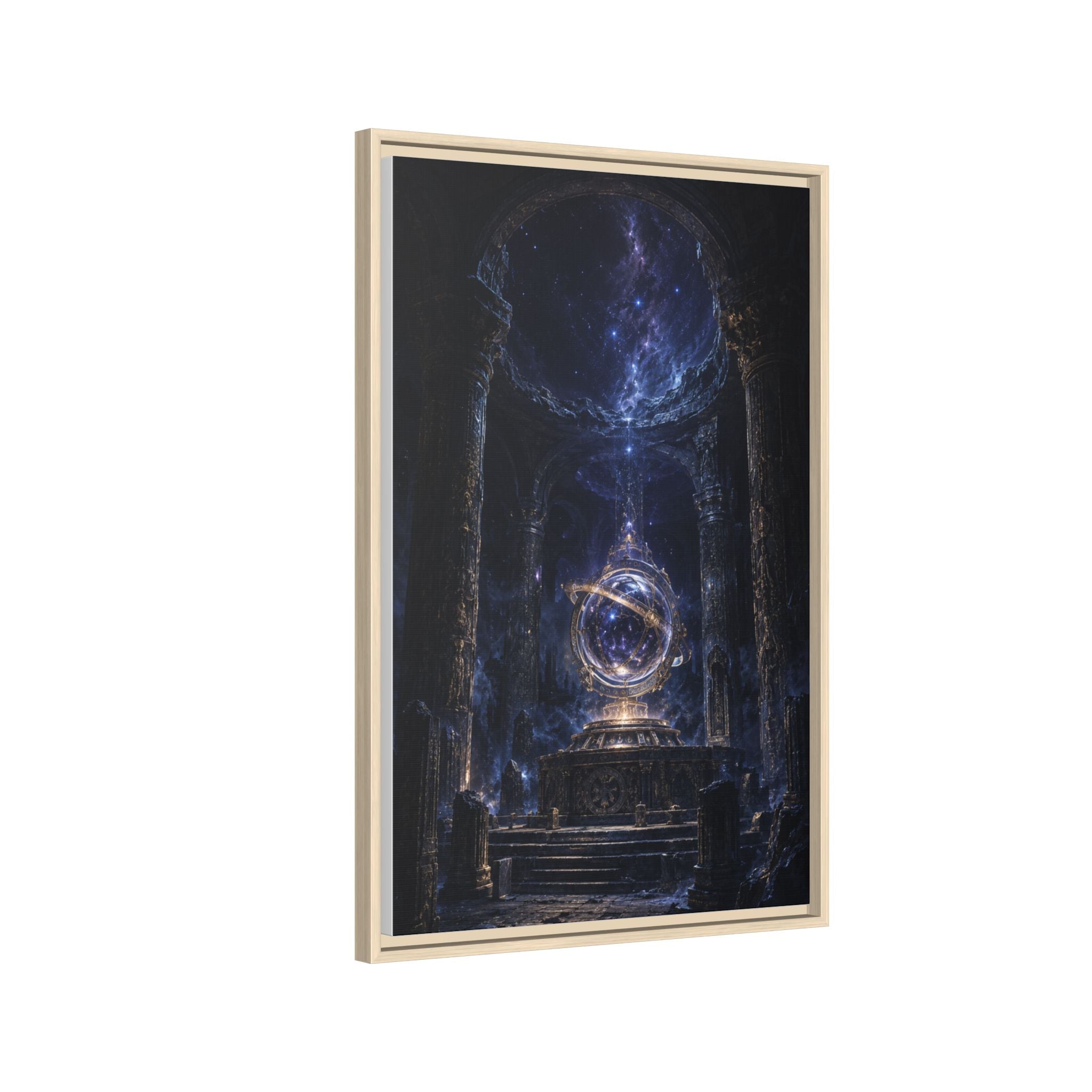 Framed Cosmic Temple Matte Canvas Art — Mystic Astral Orb Wall Decor