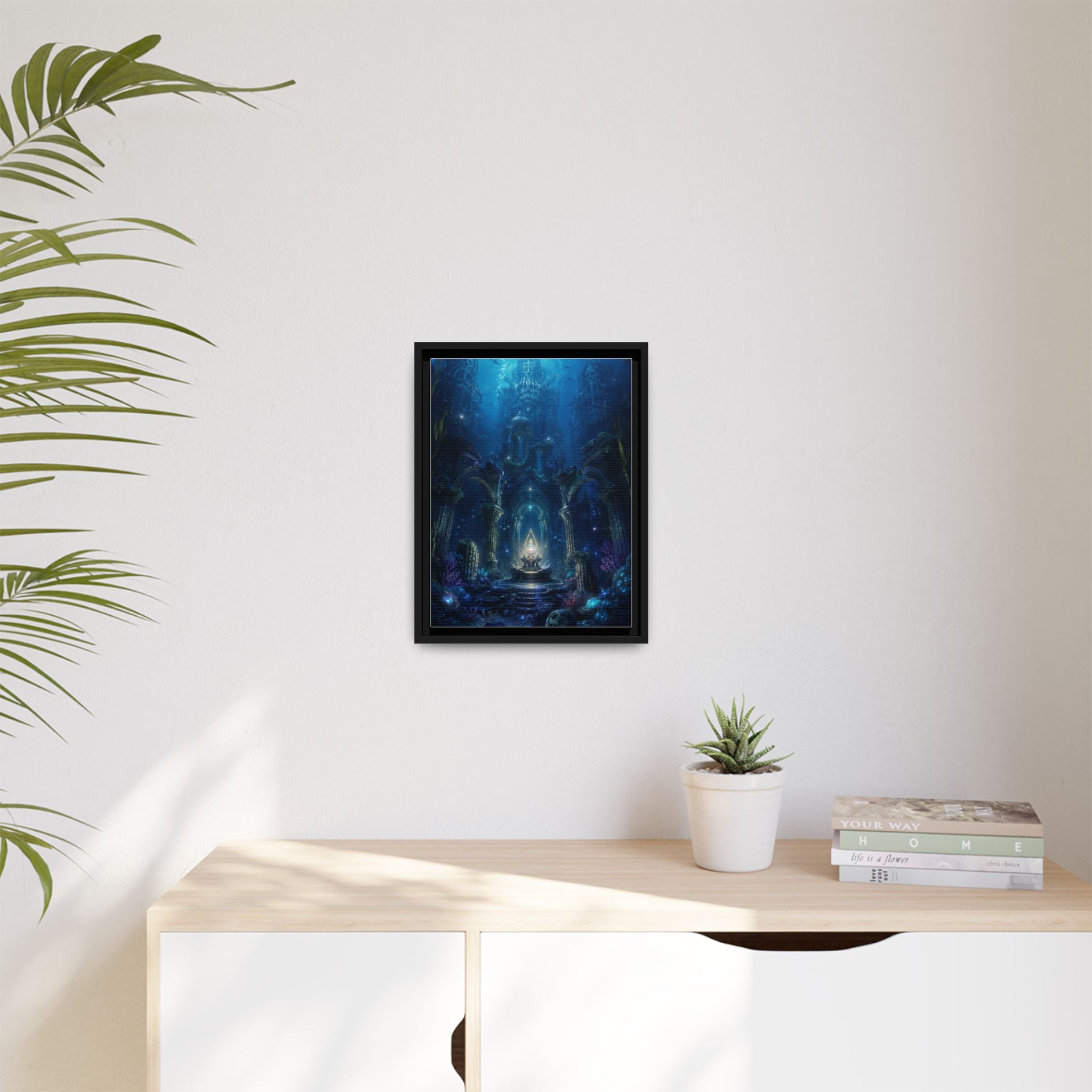 Framed Matte Canvas - Enchanted Underwater Temple Fantasy Art