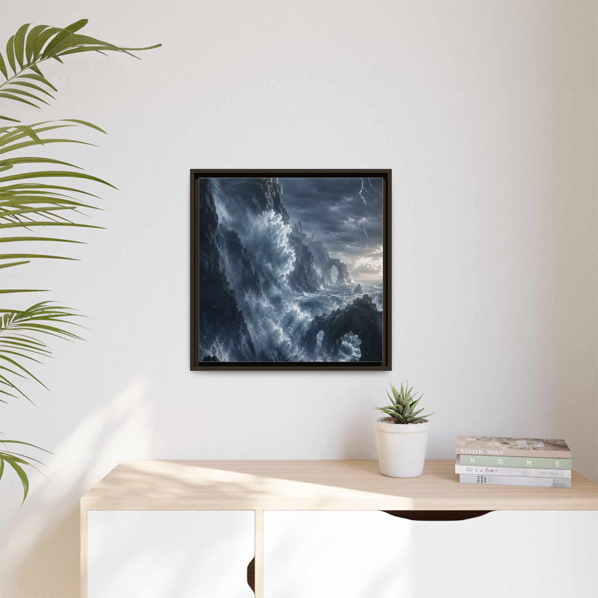 Framed Matte Canvas - Stormy Ocean Fantasy Wall Art