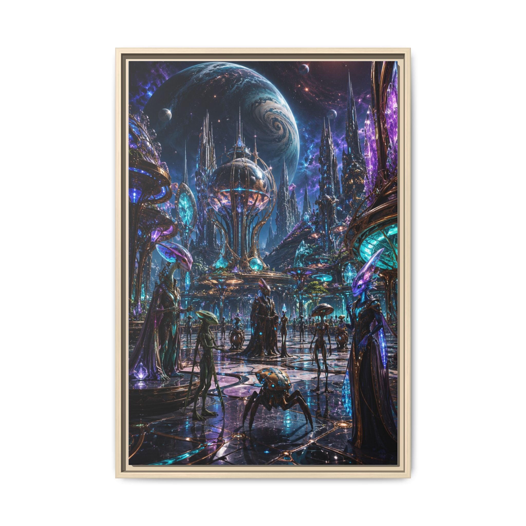 Framed Matte Canvas - Neon Sci‑Fi Cityscape Wall Art