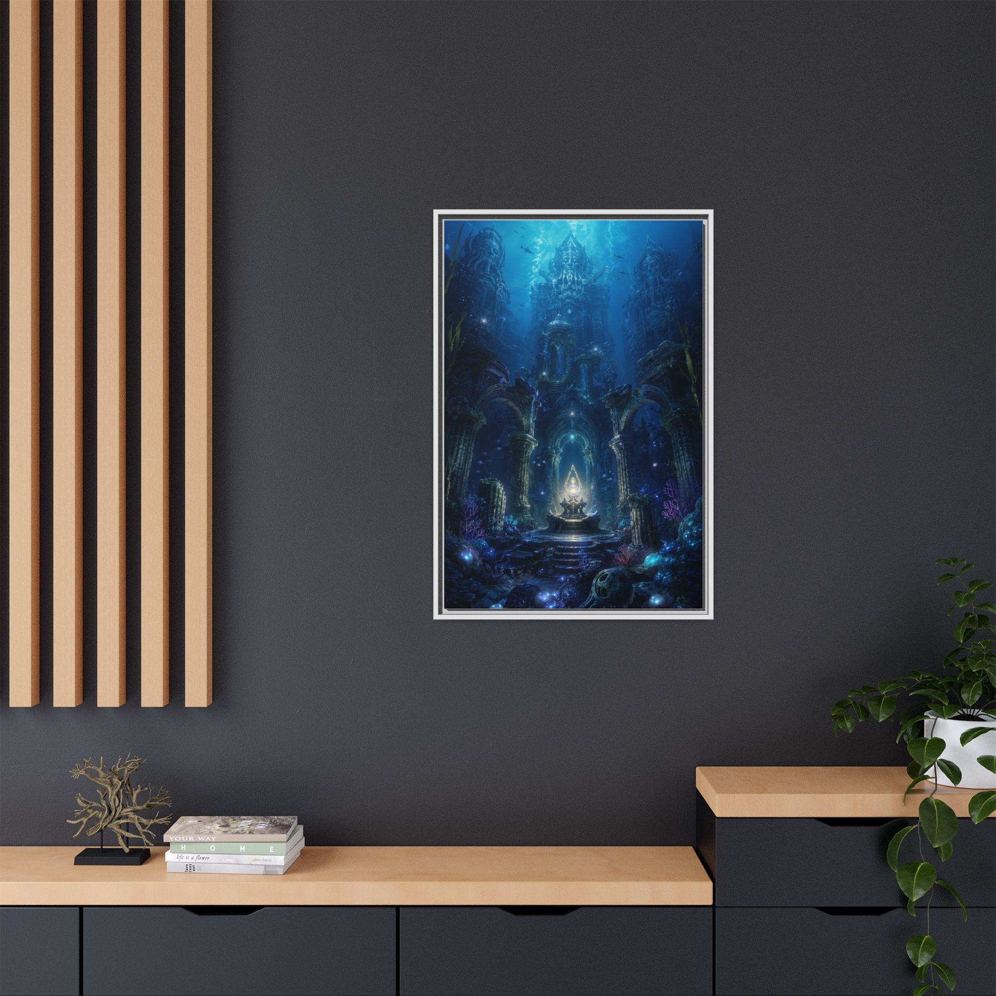 Framed Matte Canvas - Enchanted Underwater Temple Fantasy Art