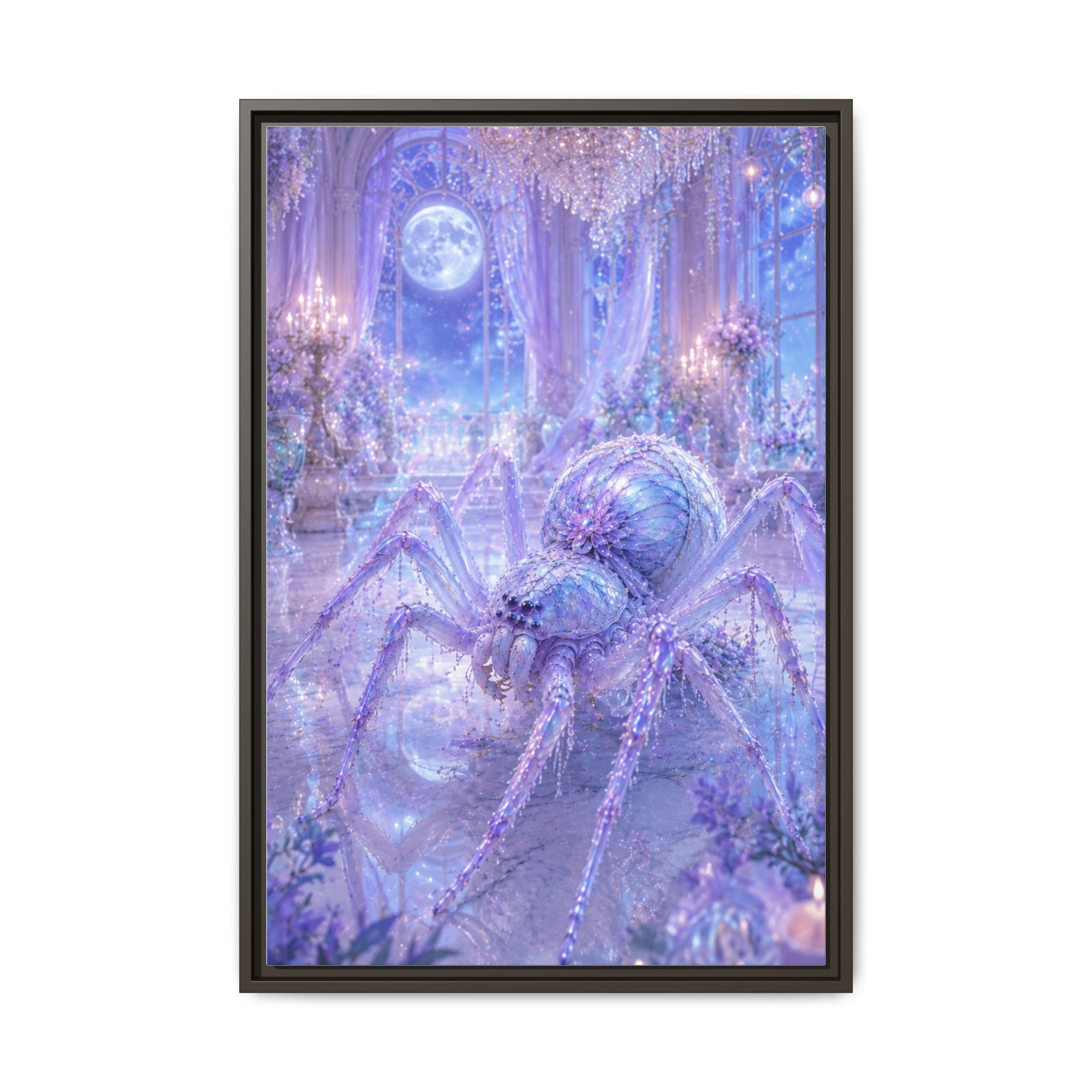 Moonlit Spider Fantasy Canvas Print — Lavender Enchanted Wall Art (Framed)