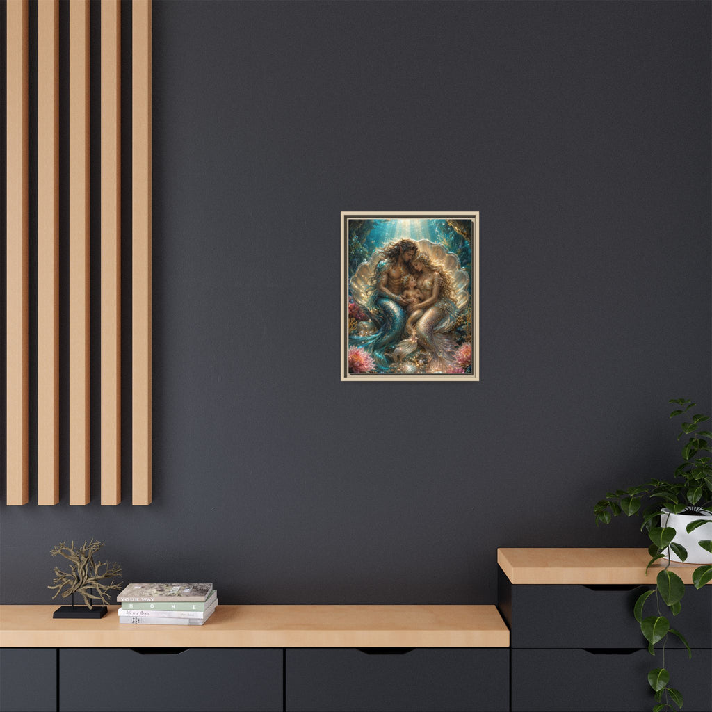 Framed Mermaid Family Art Print — Oceanic Fantasy Canvas Wall Decor