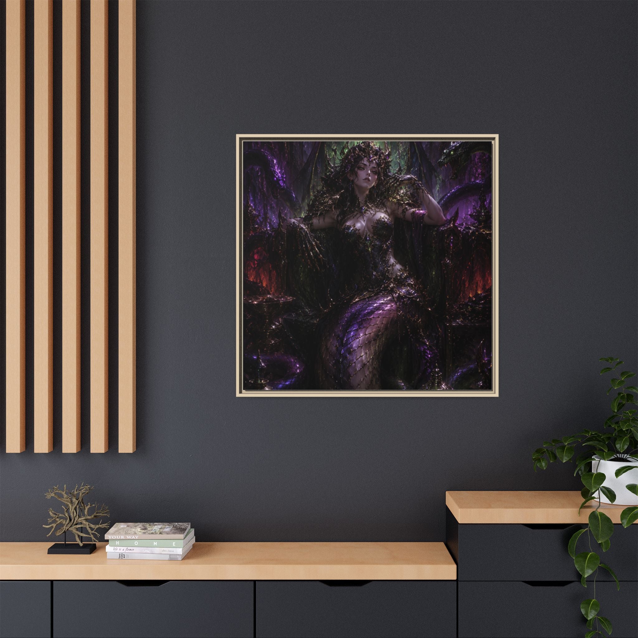 Dark Fantasy Goddess Matte Canvas Print — Framed Multi‑Color Wall Art