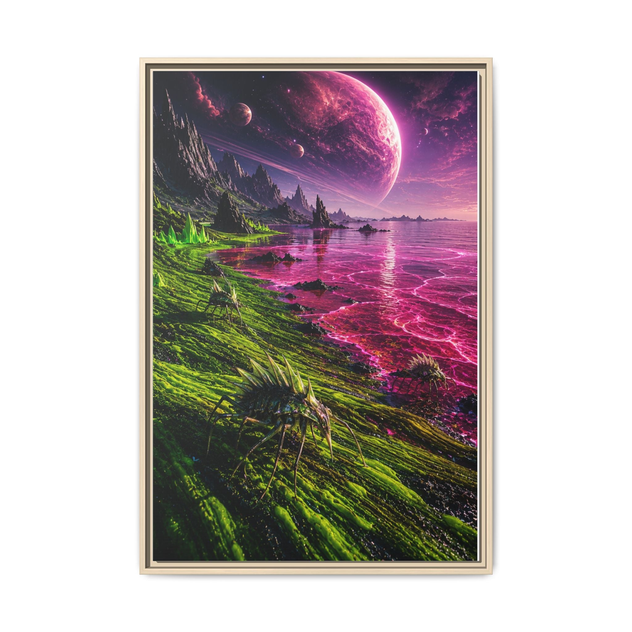 Framed Matte Canvas - Neon Alien Landscape Wall Art