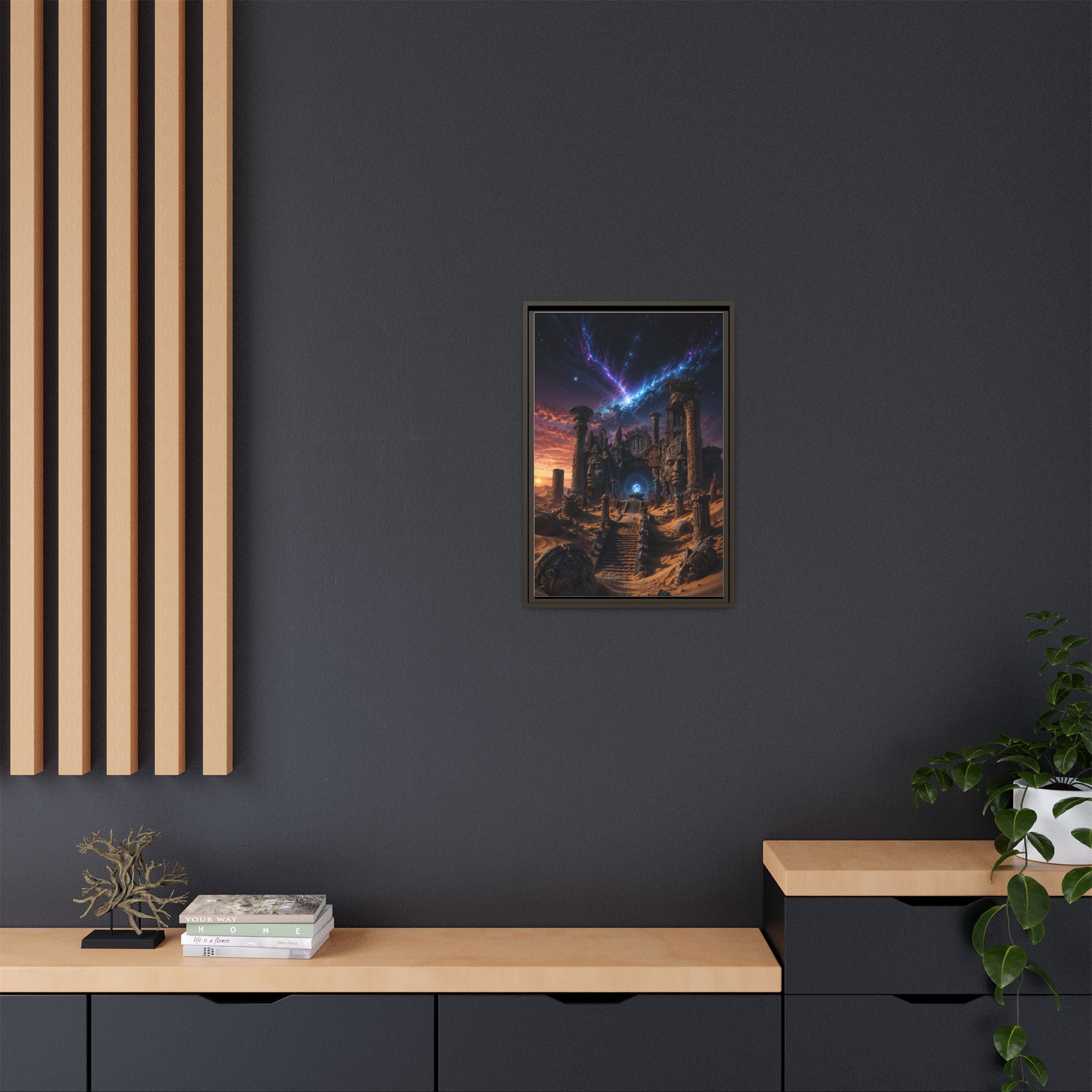 Framed Matte Canvas — Mystical Desert Ruins Nightscape