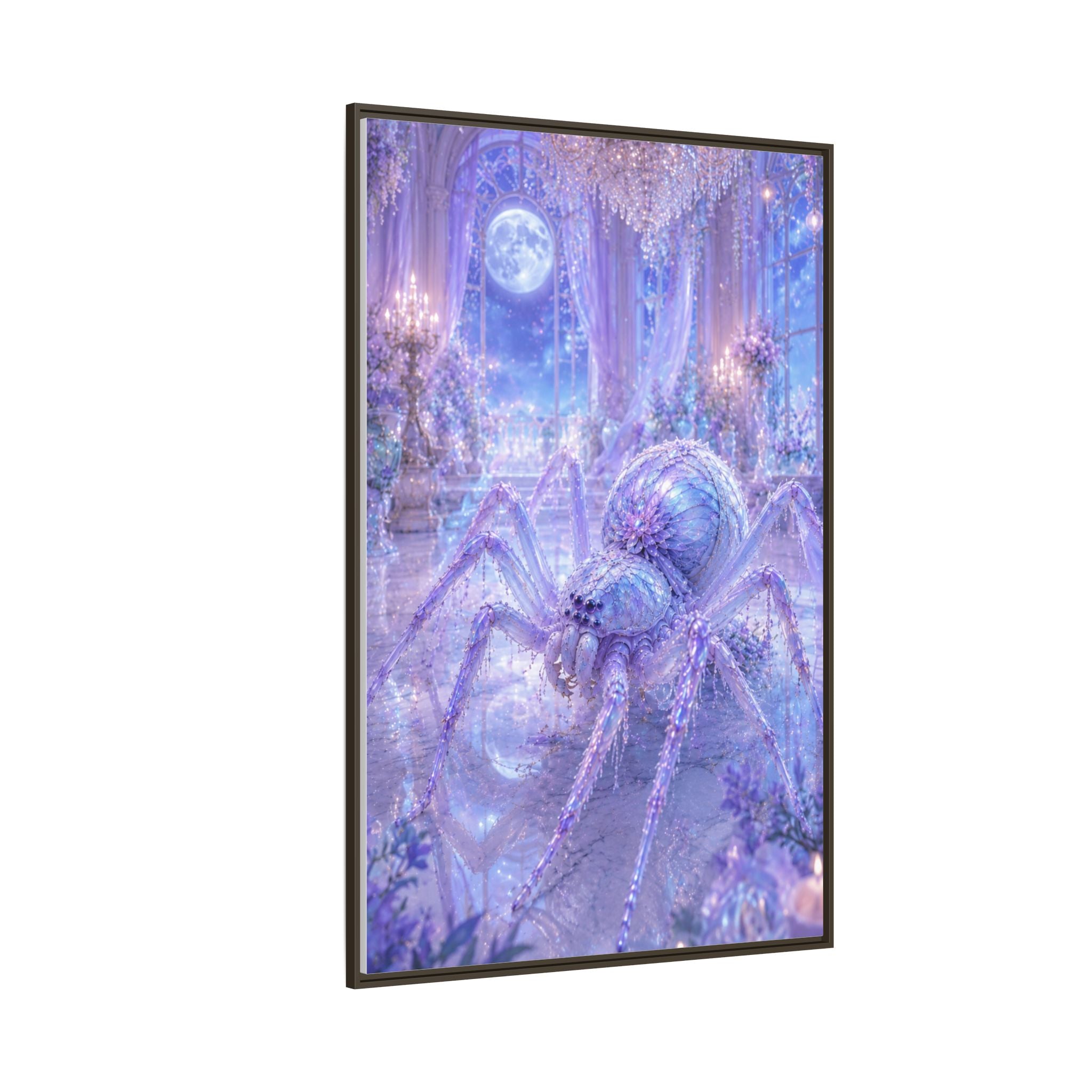 Moonlit Spider Fantasy Canvas Print — Lavender Enchanted Wall Art (Framed)