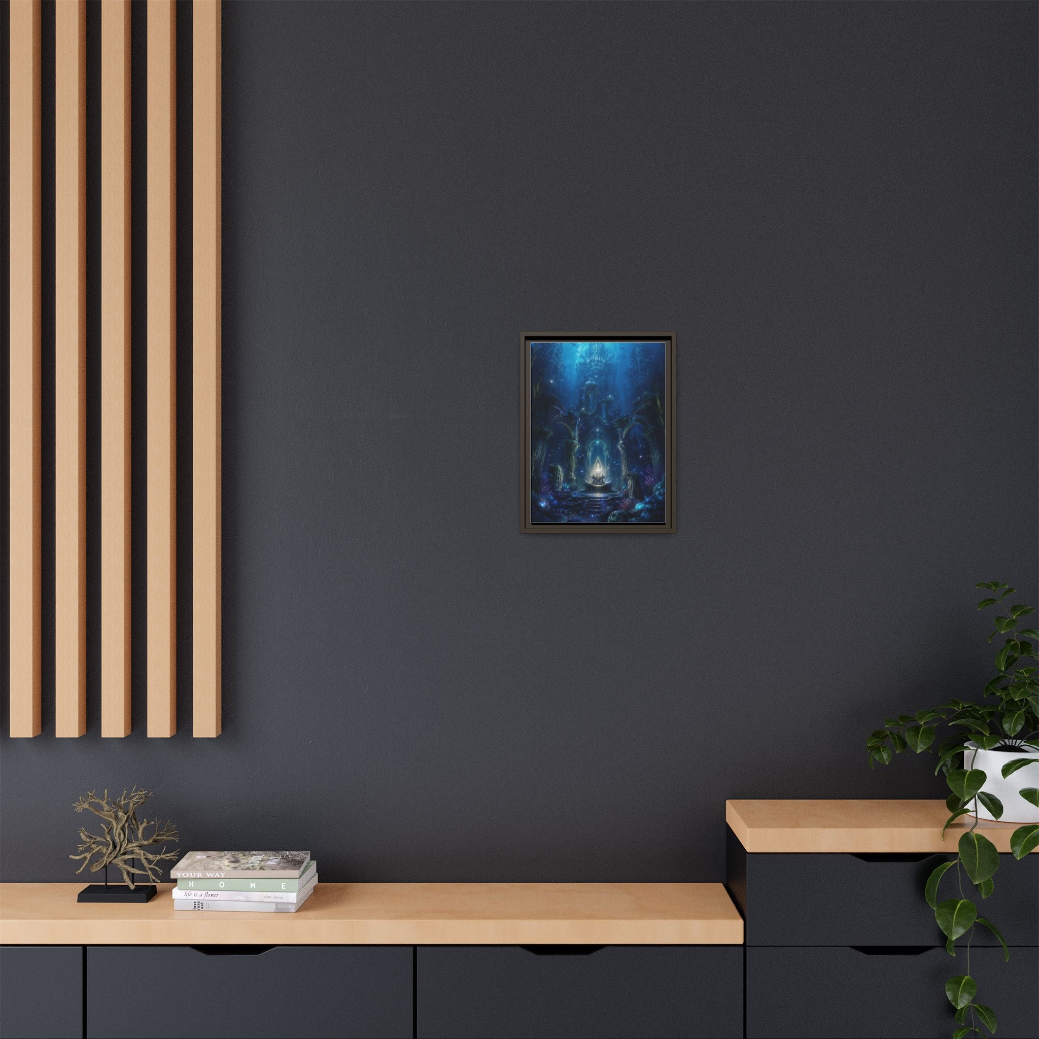 Framed Matte Canvas - Enchanted Underwater Temple Fantasy Art