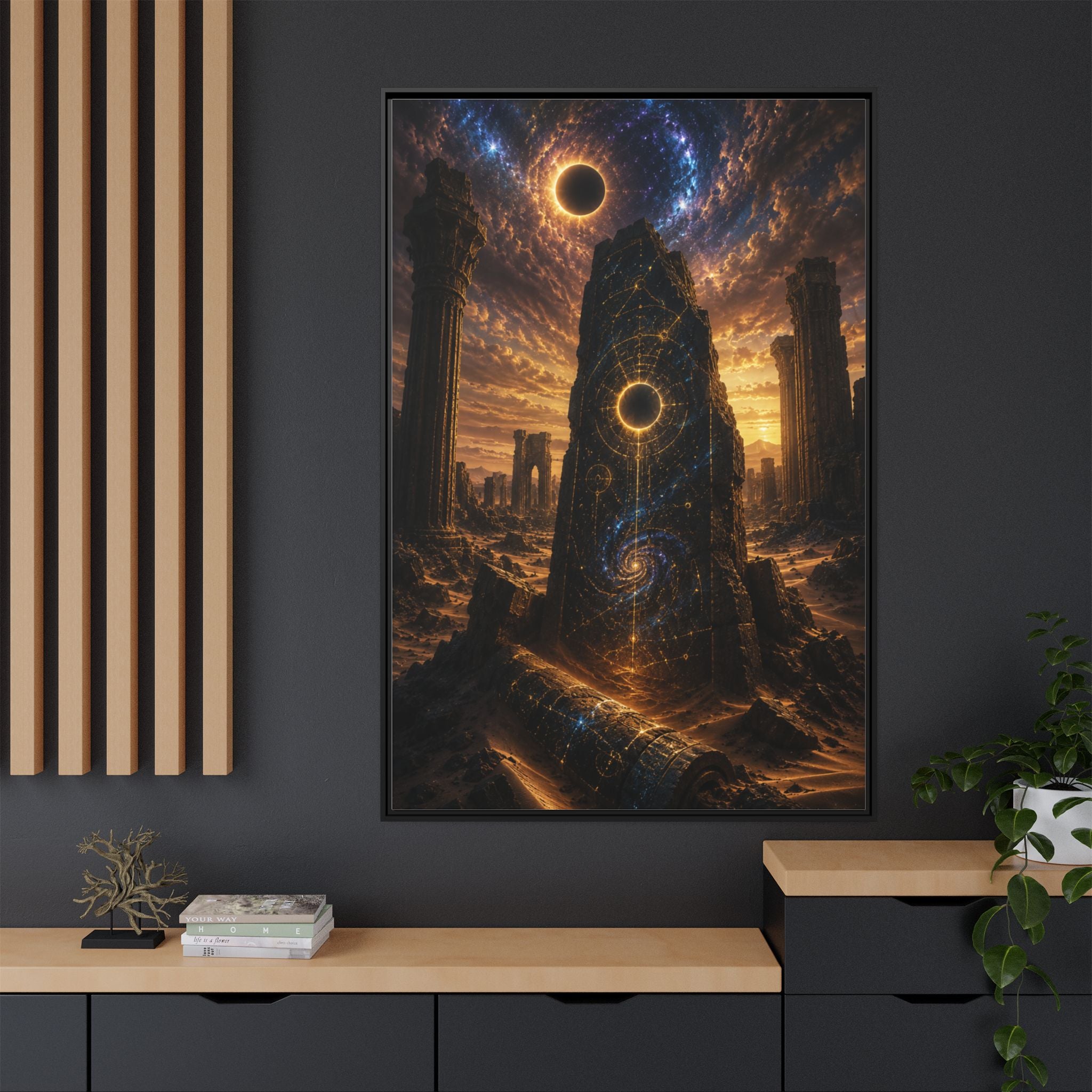Framed Matte Canvas - Cosmic Obelisk Fantasy Wall Art