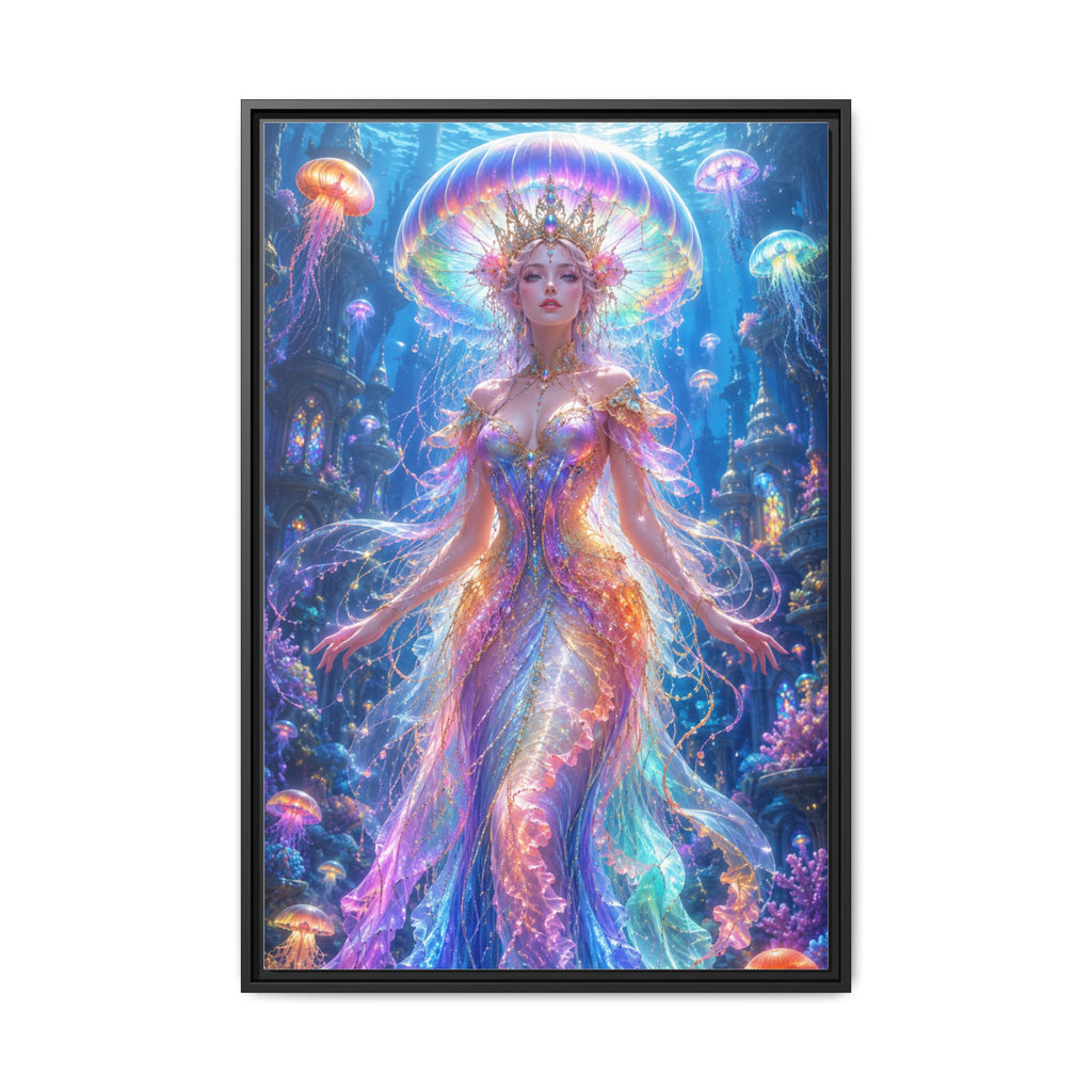 Jellyfish Queen Framed Canvas Art — Vibrant Mermaid Goddess Wall Print