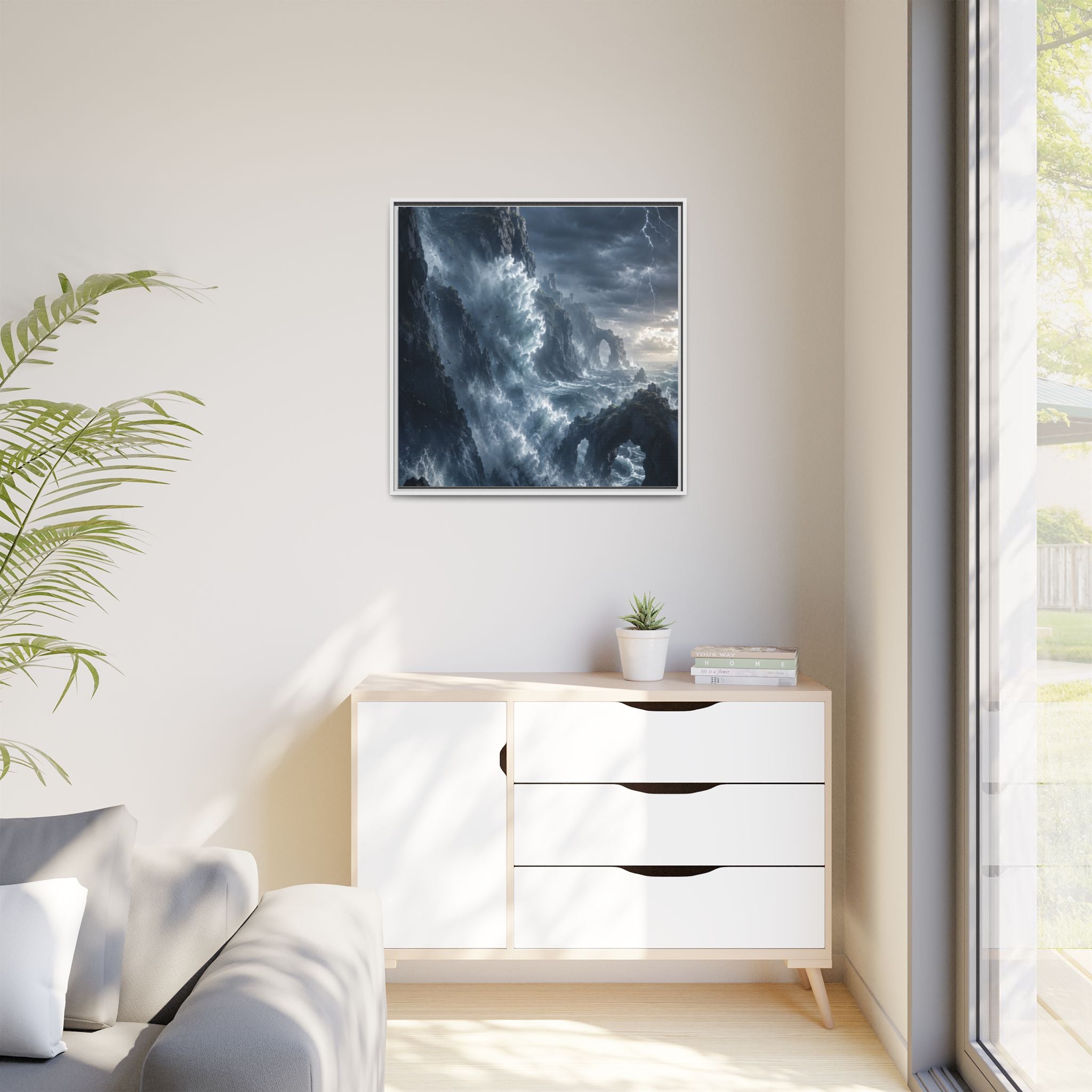 Framed Matte Canvas - Stormy Ocean Fantasy Wall Art