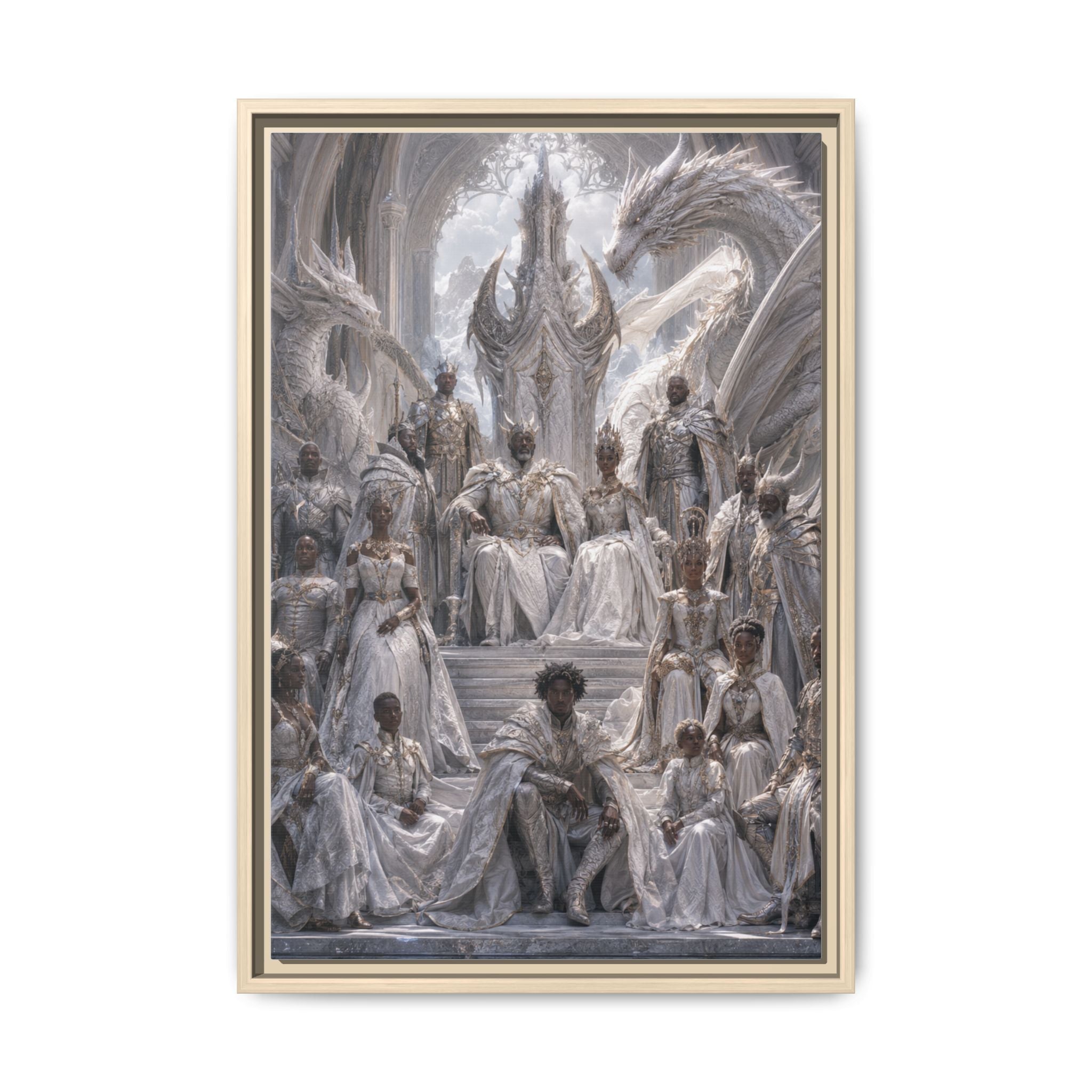 Framed Matte Canvas — Regal Dragon Court Fantasy Art Print