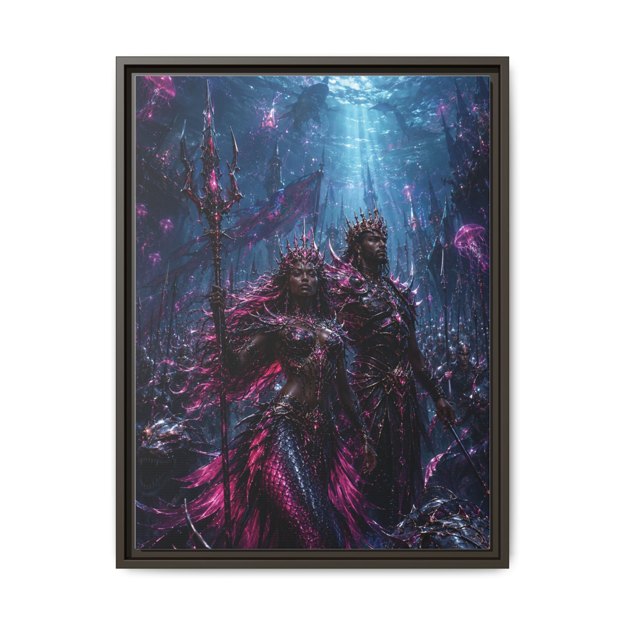Framed Matte Canvas Print — Mystical Underwater King & Queen Artwork