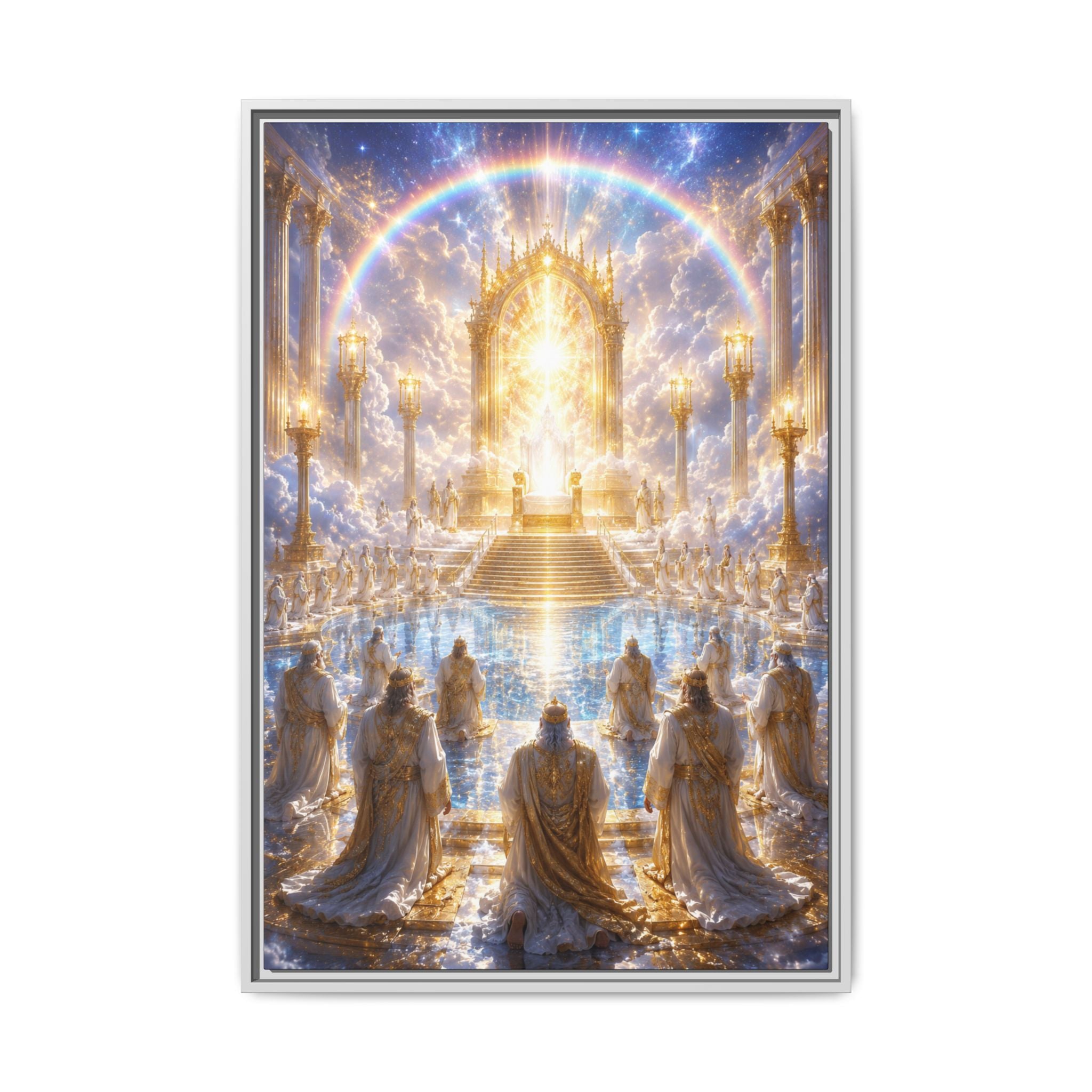 Heavenly Throne Room Matte Fine Art Paper Print — Golden Angelic Realm Wall Art