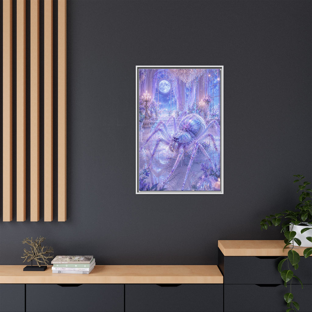 Moonlit Spider Fantasy Canvas Print — Lavender Enchanted Wall Art (Framed)