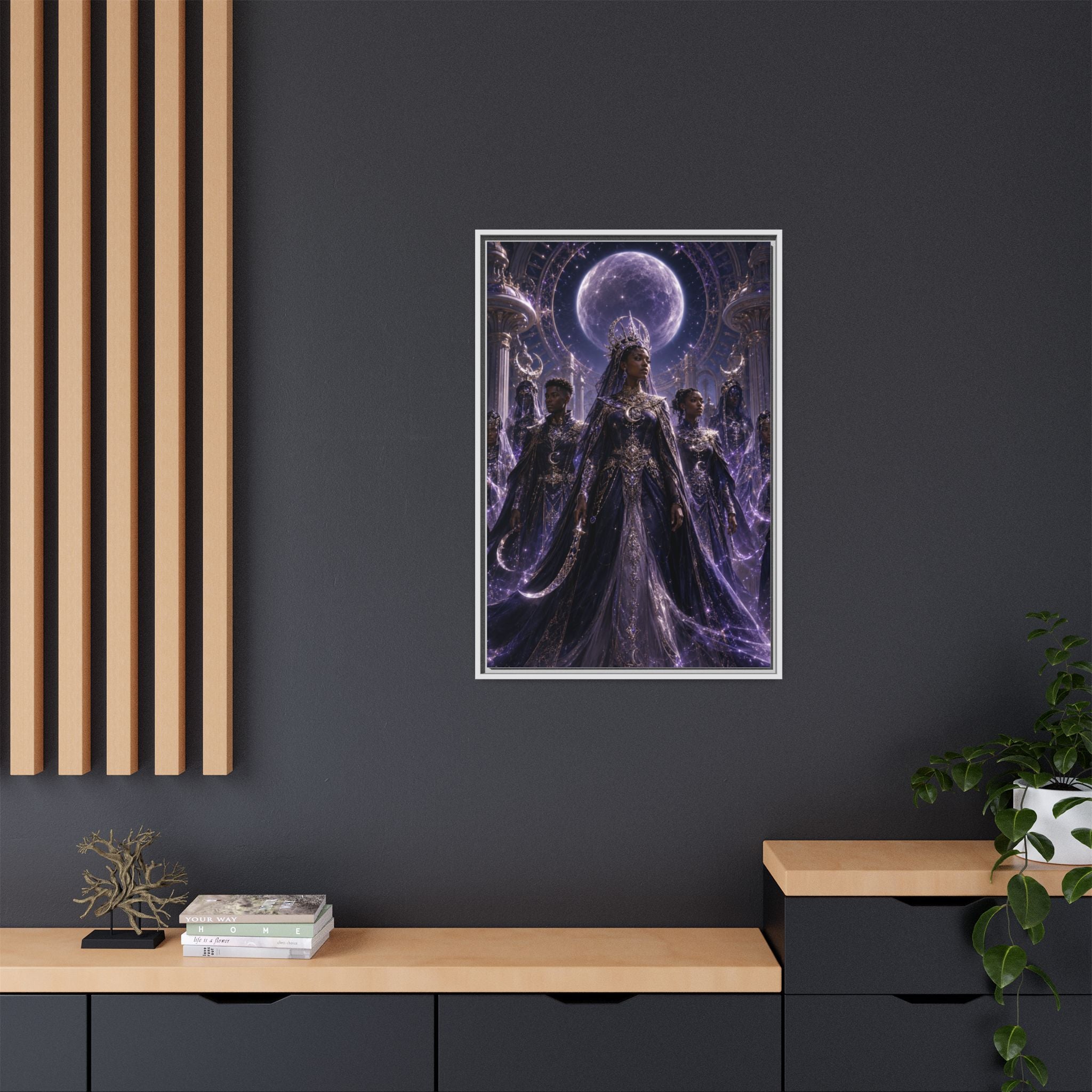 Mystic Moon Queen Framed Matte Canvas Print — Fantasy Royalty Wall Art