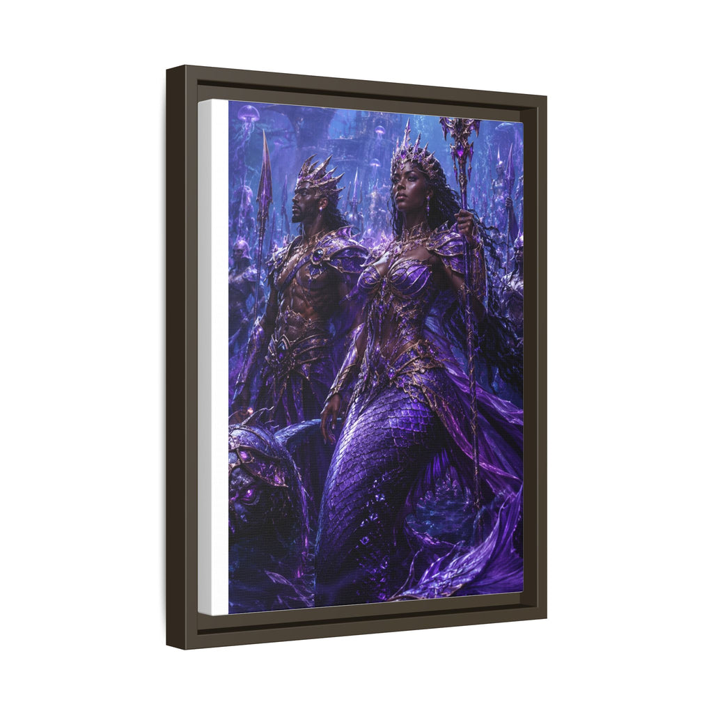 Framed Matte Canvas Print — Regal Underwater Merfolk Royalty (Purple)
