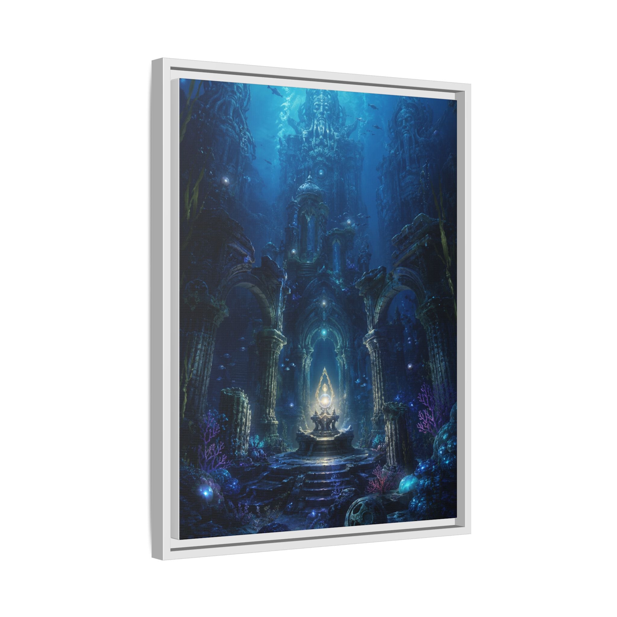 Framed Matte Canvas - Enchanted Underwater Temple Fantasy Art