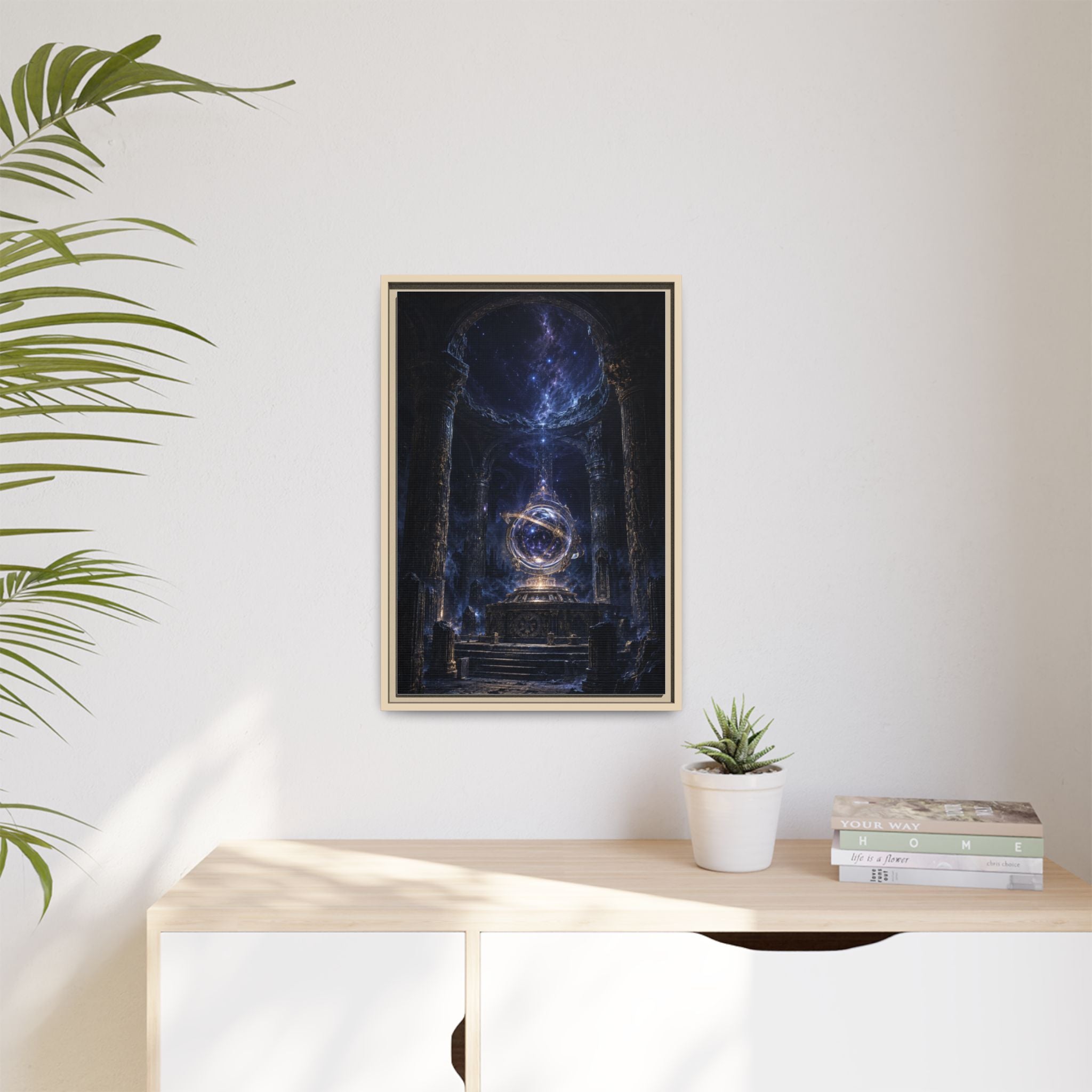 Framed Cosmic Temple Matte Canvas Art — Mystic Astral Orb Wall Decor