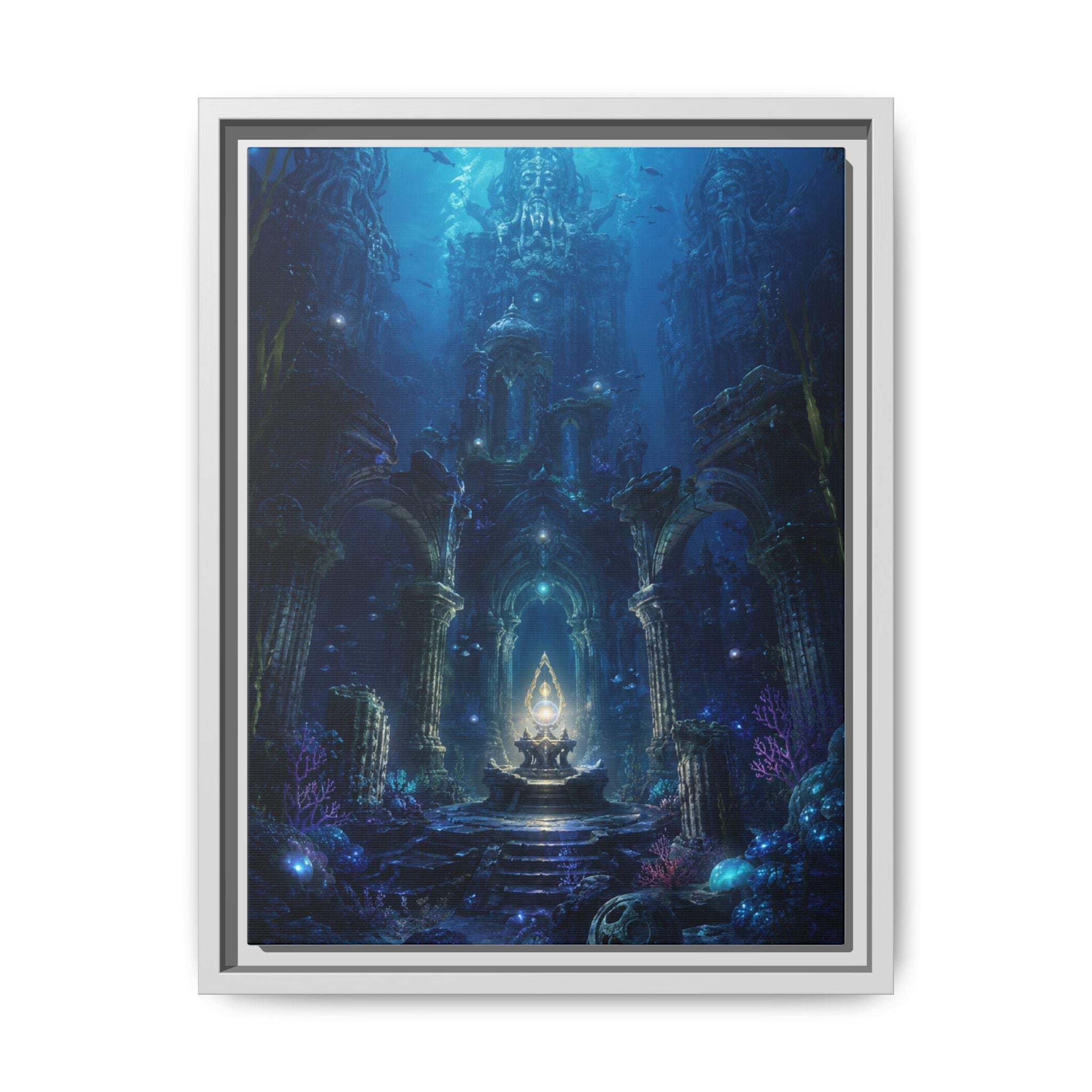Framed Matte Canvas - Enchanted Underwater Temple Fantasy Art