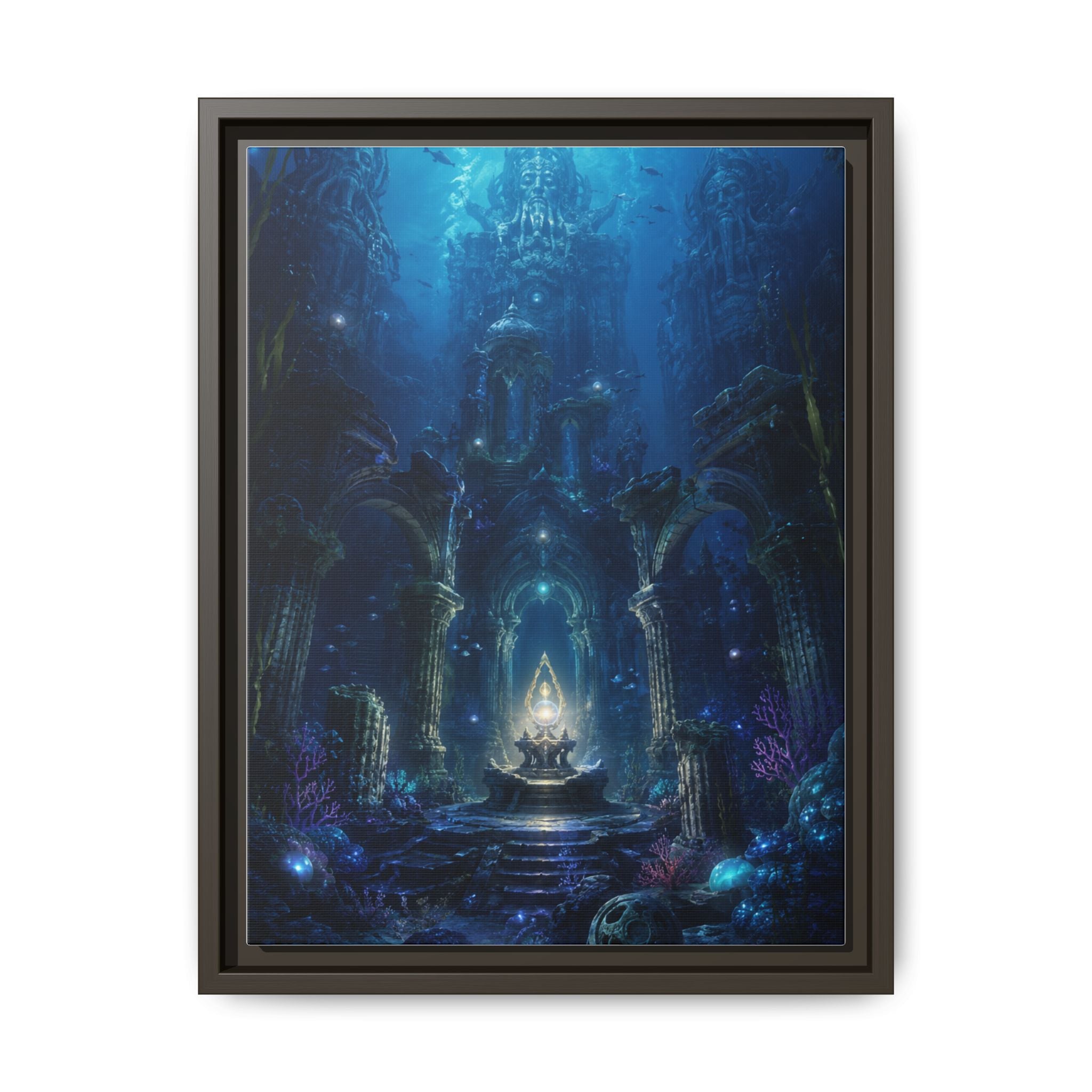 Framed Matte Canvas - Enchanted Underwater Temple Fantasy Art