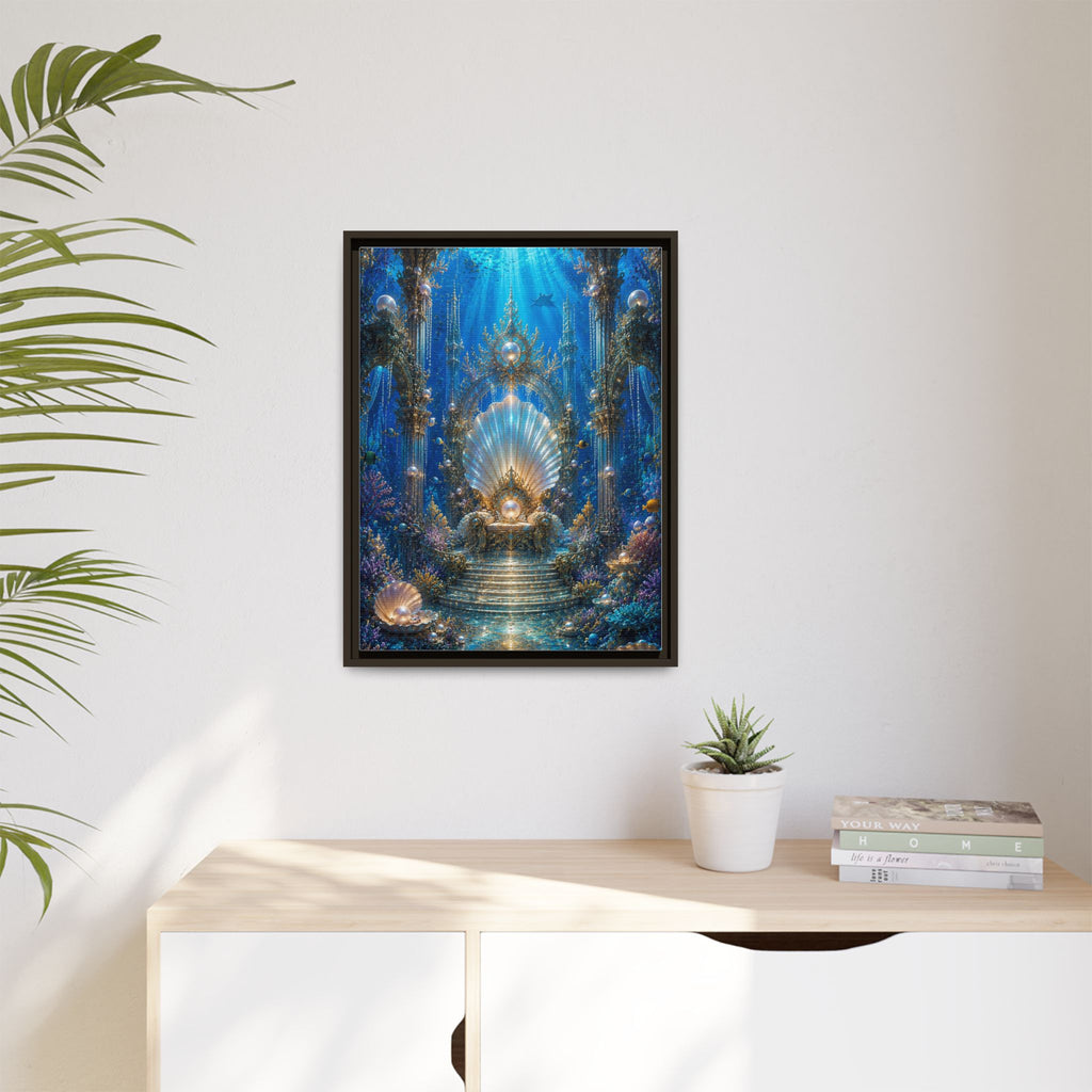 Underwater Palace Framed Canvas Art — Mermaid Throne Ocean Fantasy Print