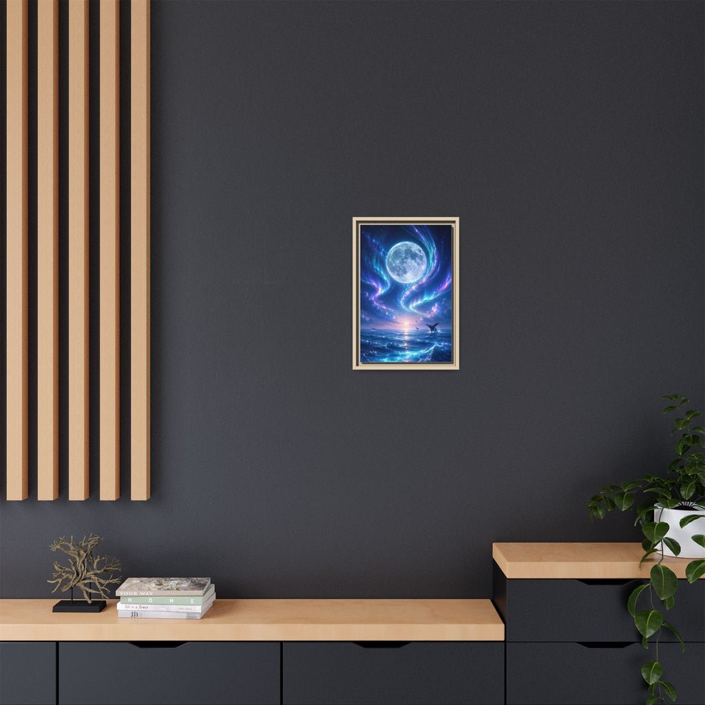 Framed Canvas Art - Lunar Aurora Ocean Scene