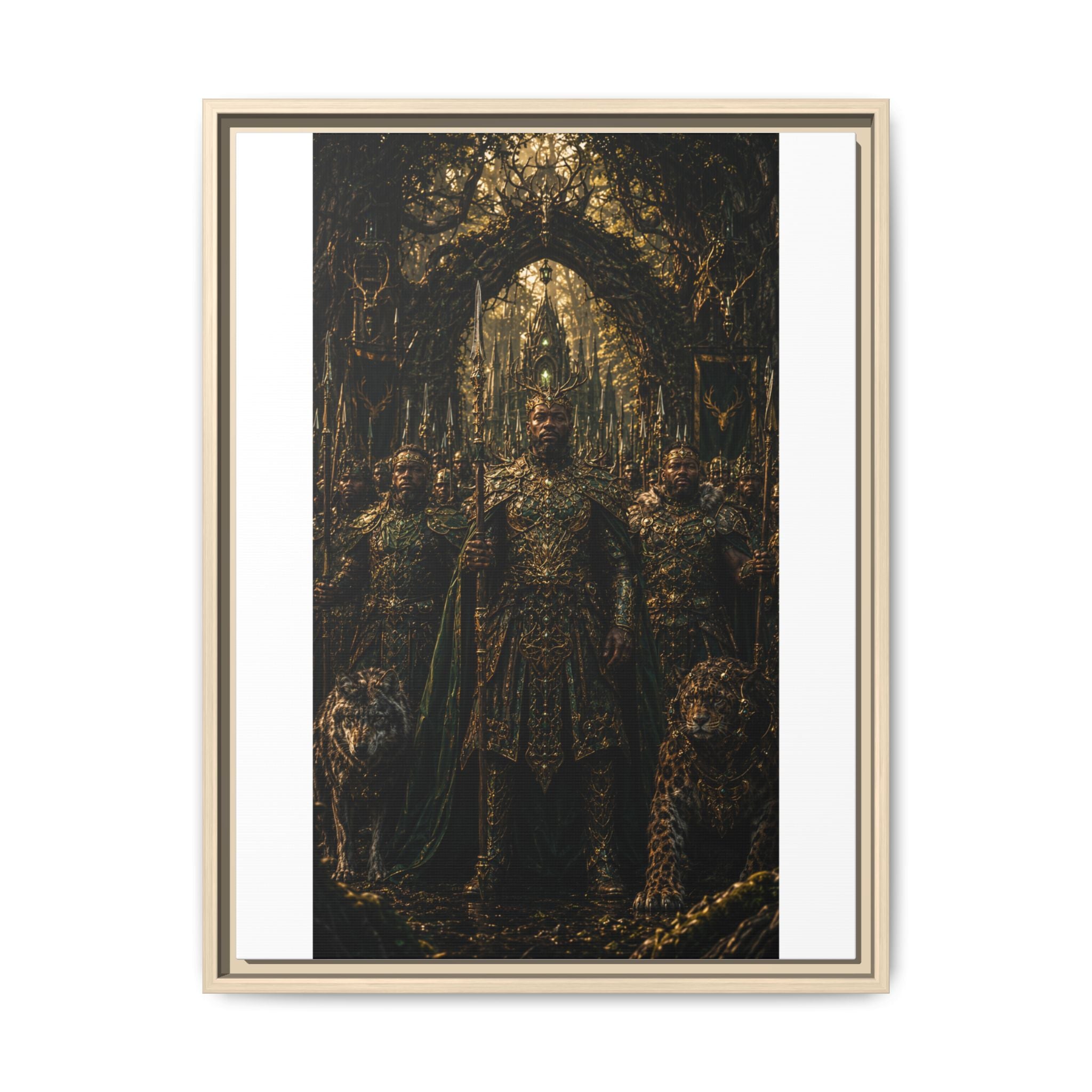 Framed Matte Canvas — Regal Fantasy King in Ornate Armor