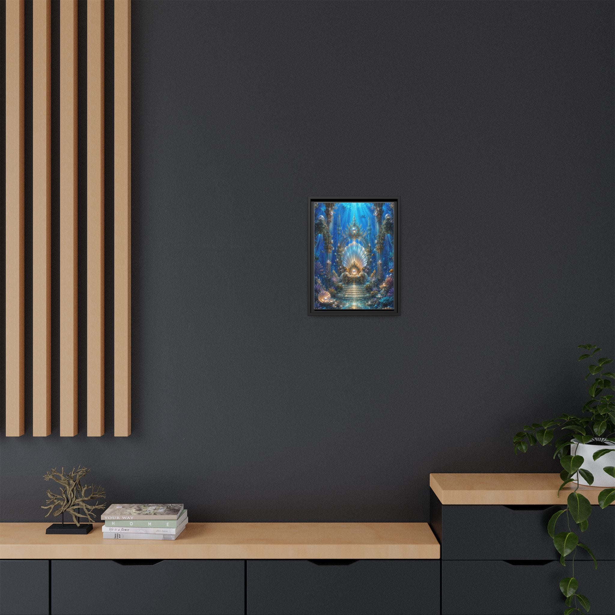 Underwater Palace Framed Canvas Art — Mermaid Throne Ocean Fantasy Print