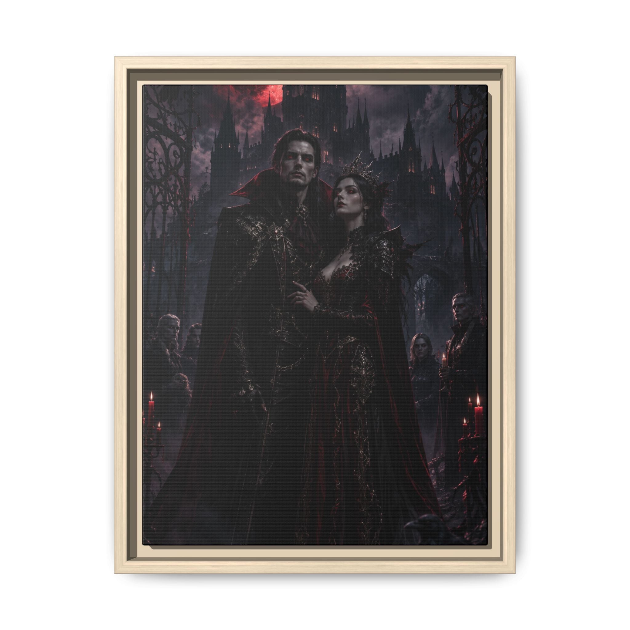 Vampire Couple Matte Fine Art Paper Print – Gothic Red Moon Wall Decor