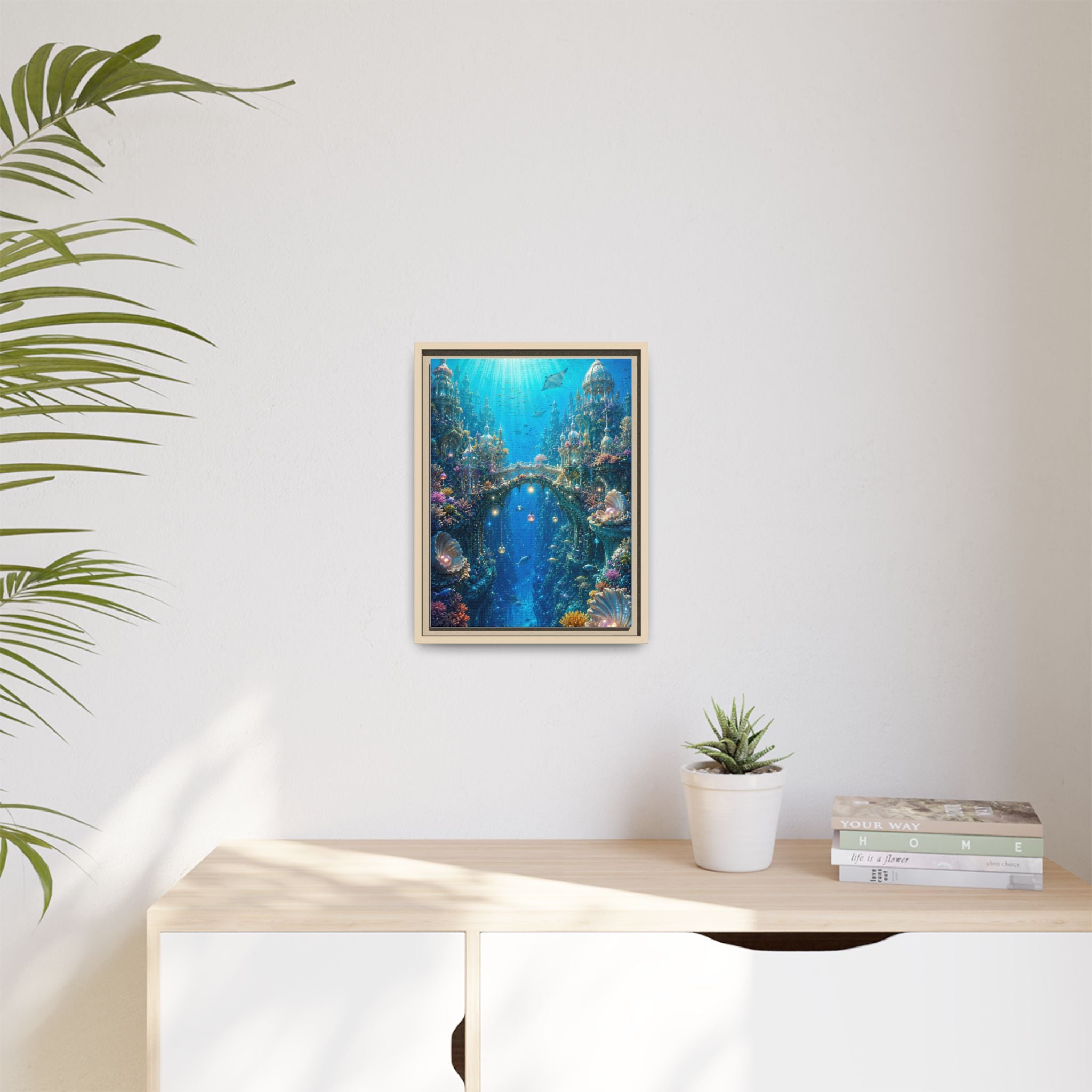 Underwater Fantasy Matte Canvas Framed Print — Ocean City Coral Reef Wall Art