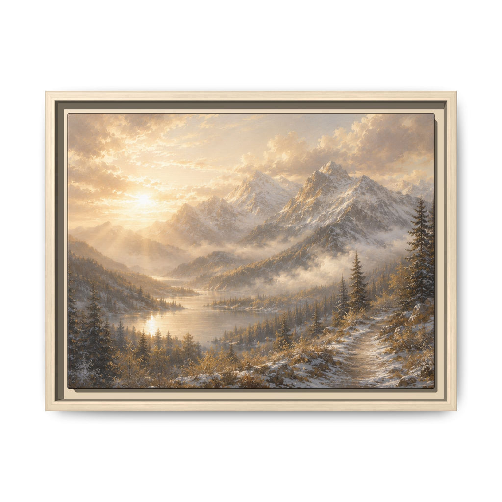 Golden Sunrise Mountain Framed Canvas Print (Framed)