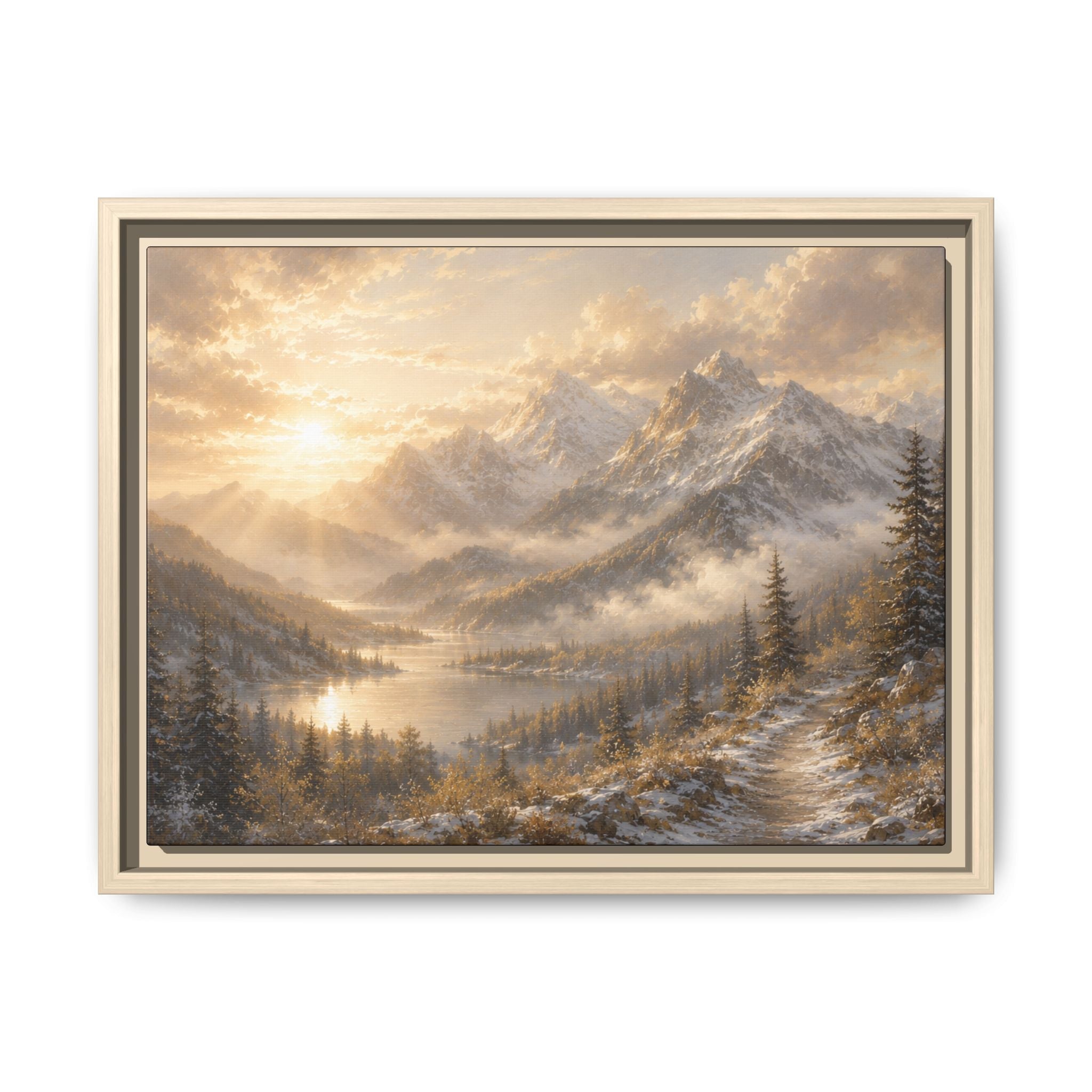 Golden Sunrise Mountain Framed Canvas Print (Framed)