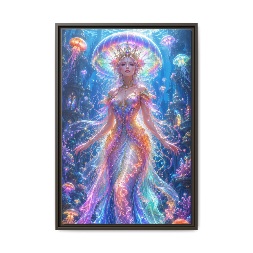 Jellyfish Queen Framed Canvas Art — Vibrant Mermaid Goddess Wall Print