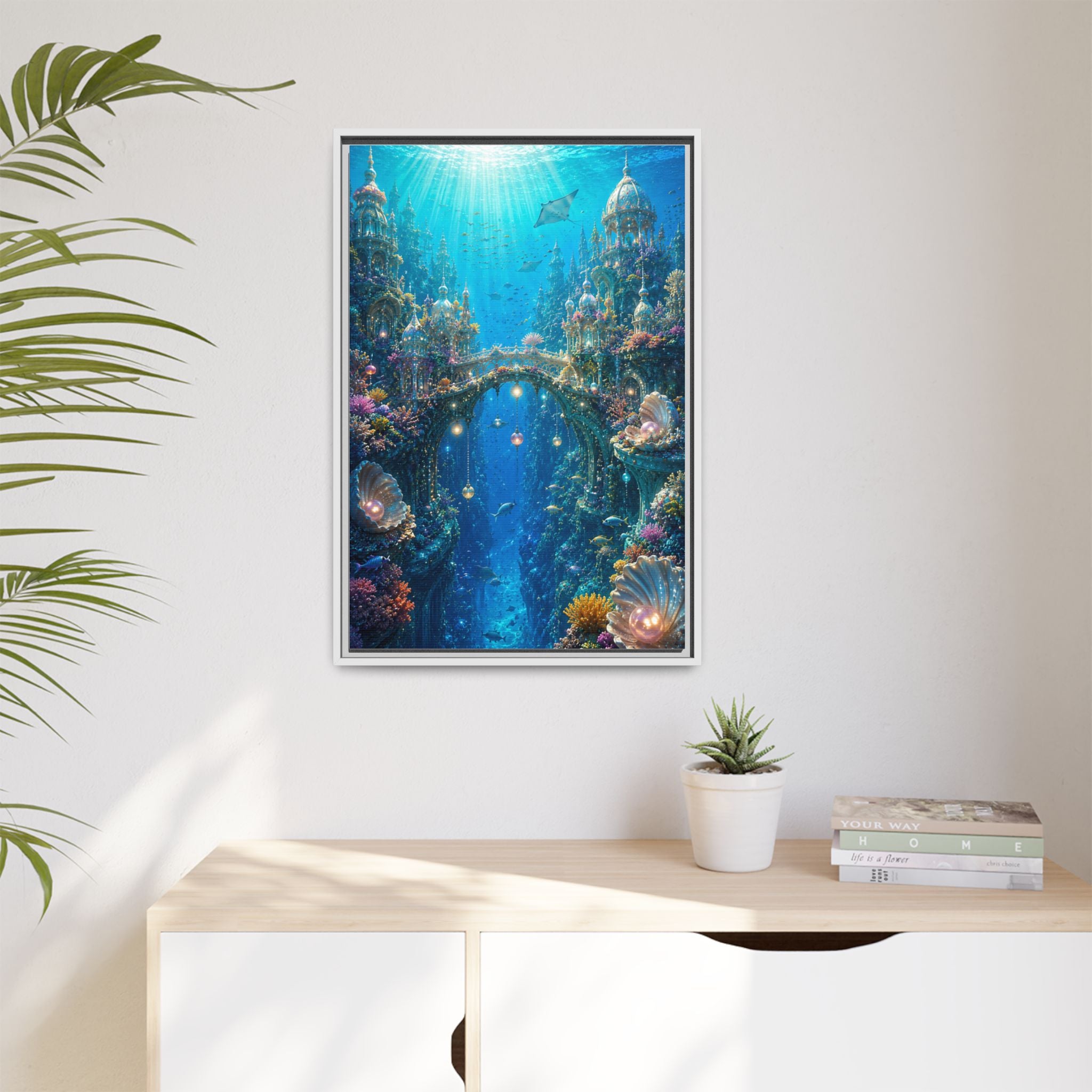 Underwater Fantasy Canvas Print — Framed Matte Ocean City Wall Art