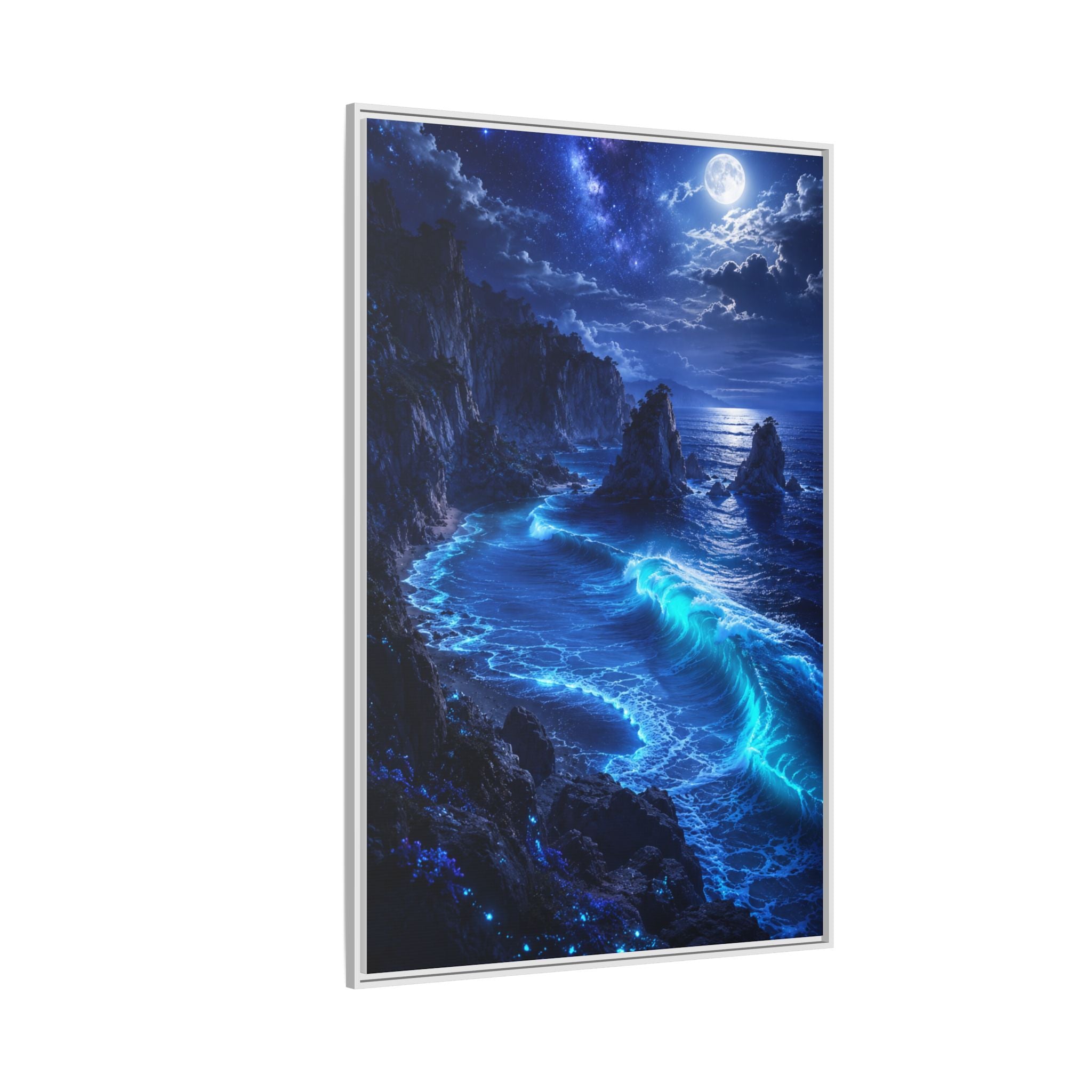 Framed Matte Canvas: Luminous Moonlit Ocean Art Print