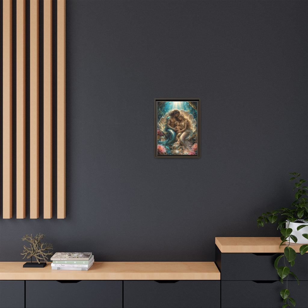 Framed Mermaid Family Art Print — Oceanic Fantasy Canvas Wall Decor